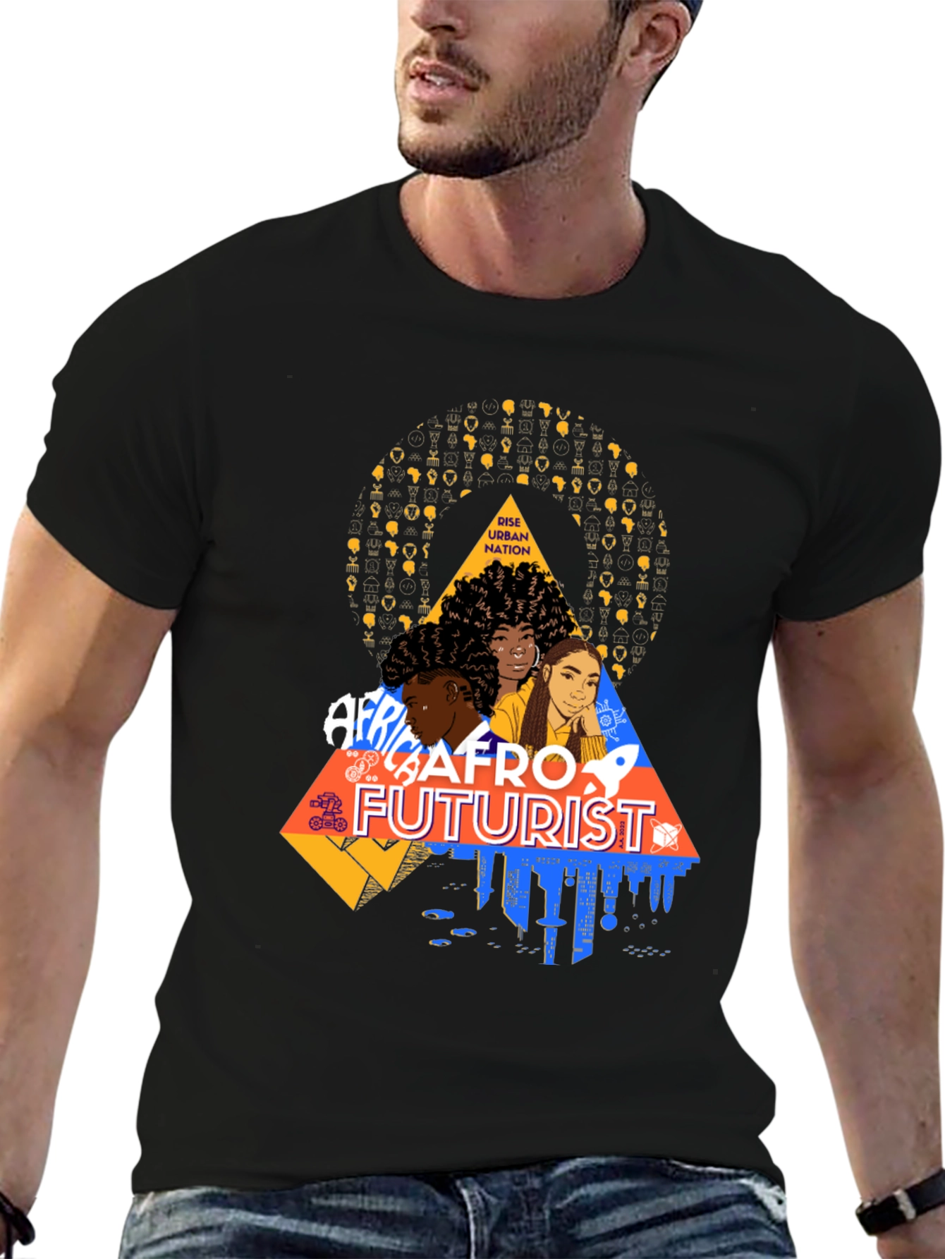 Afrofuturist Graphic Print Black T-Shirt