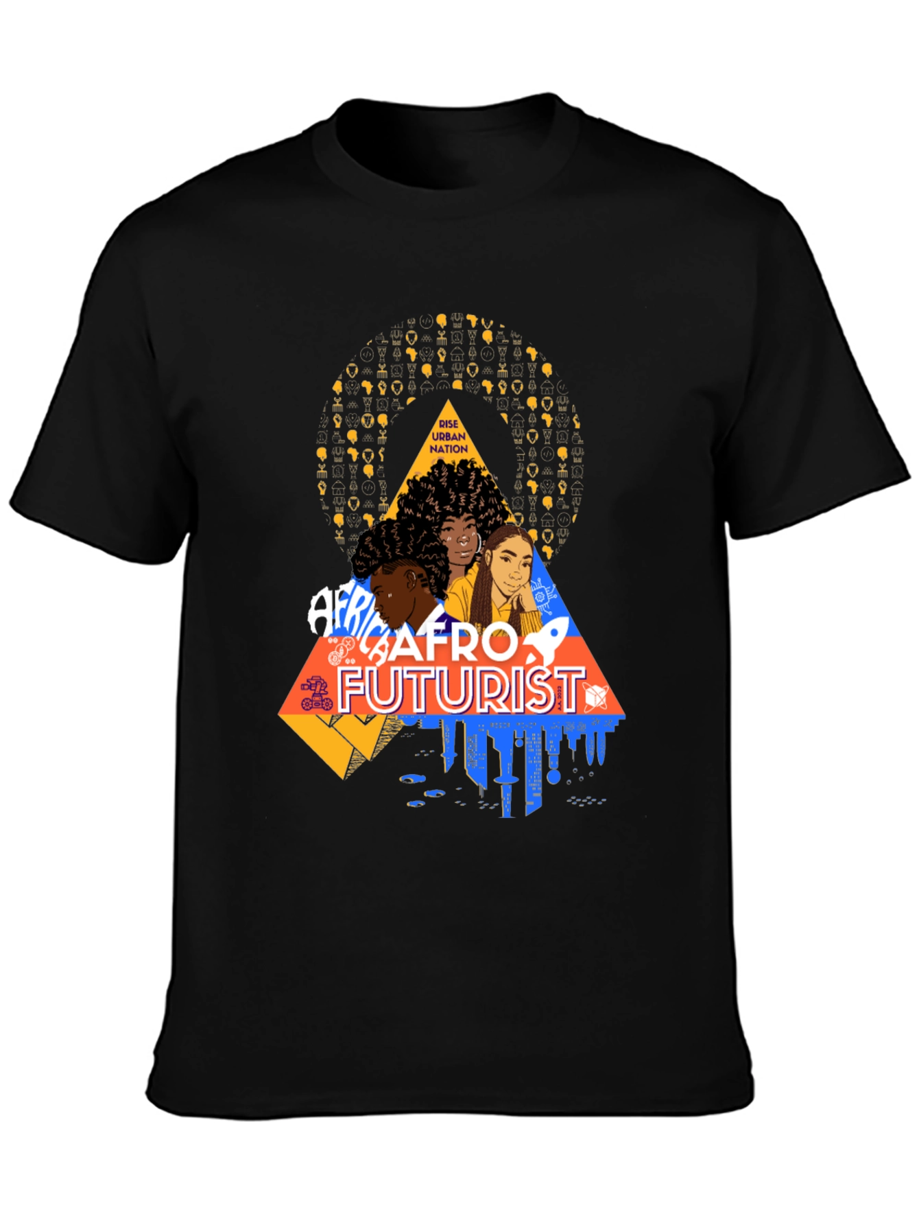 Afrofuturist Graphic Print Black T-Shirt