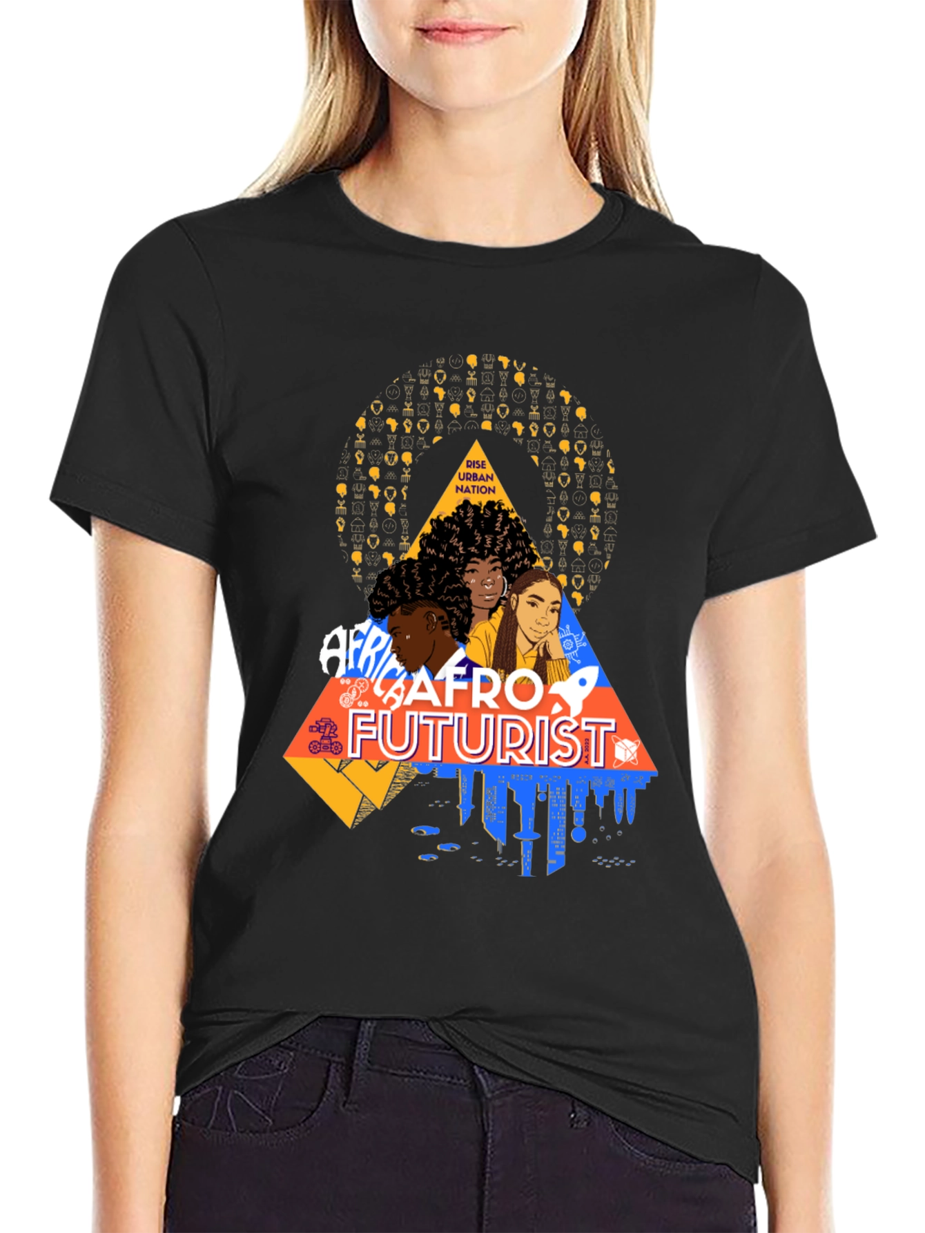 Afrofuturist Graphic Print Black T-Shirt