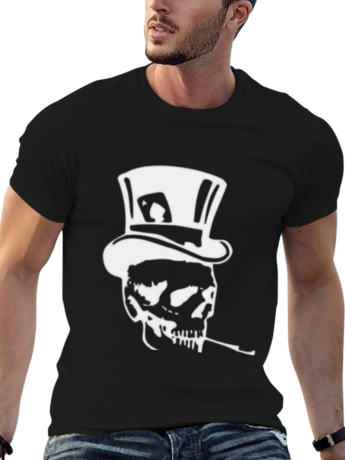 Skull in Top Hat Graphic Tee - Black