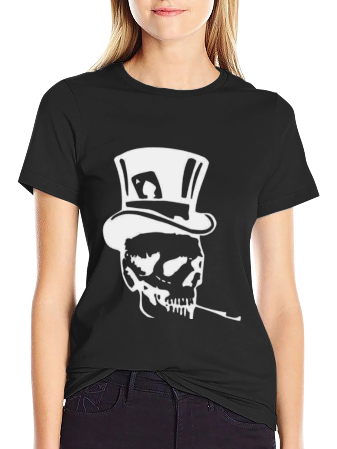 Skull in Top Hat Graphic Tee - Black