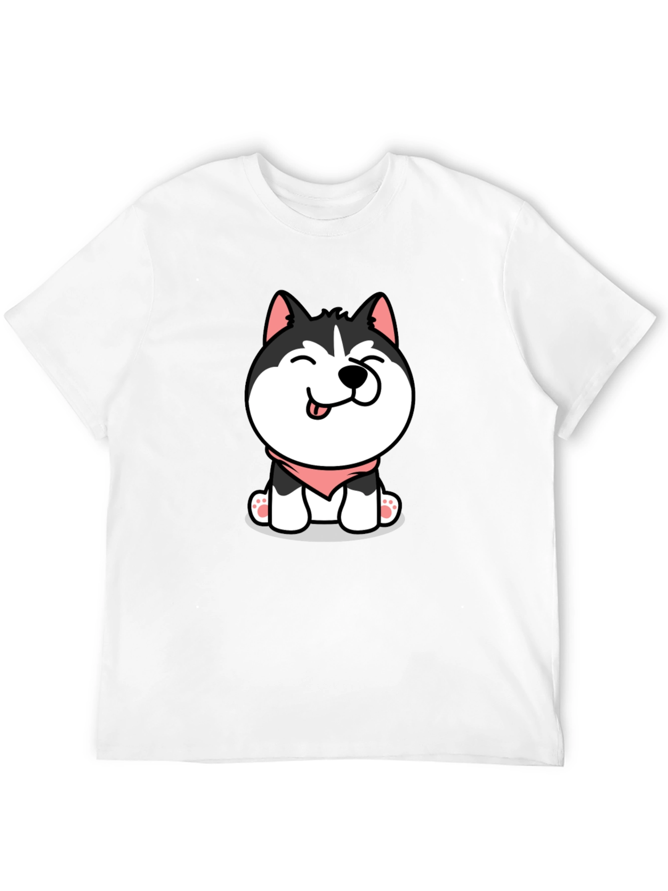 Cute Husky Puppy Graphic Tee - Black Cotton T-Shirt