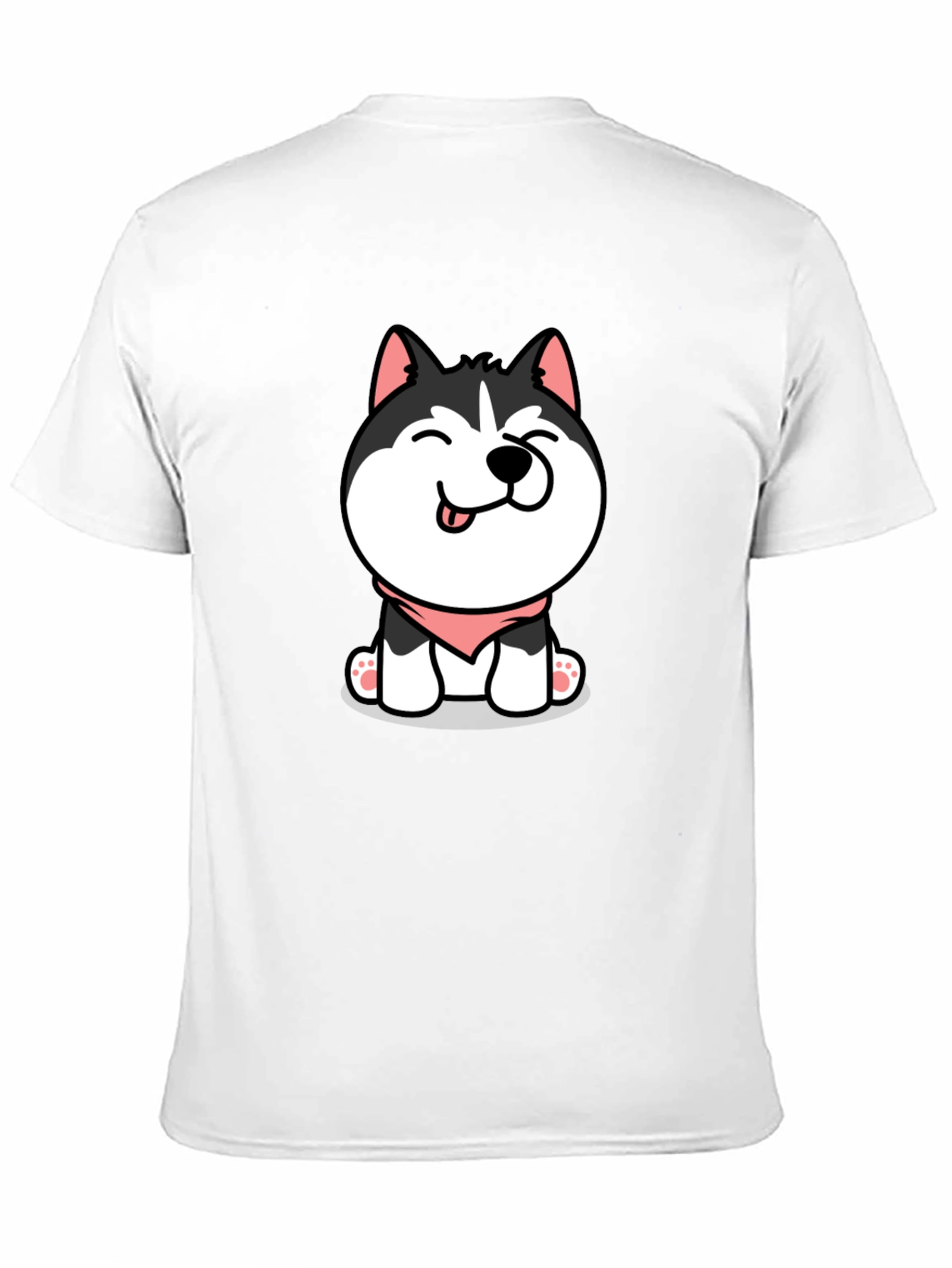 Cute Husky Puppy Graphic Tee - Black Cotton T-Shirt