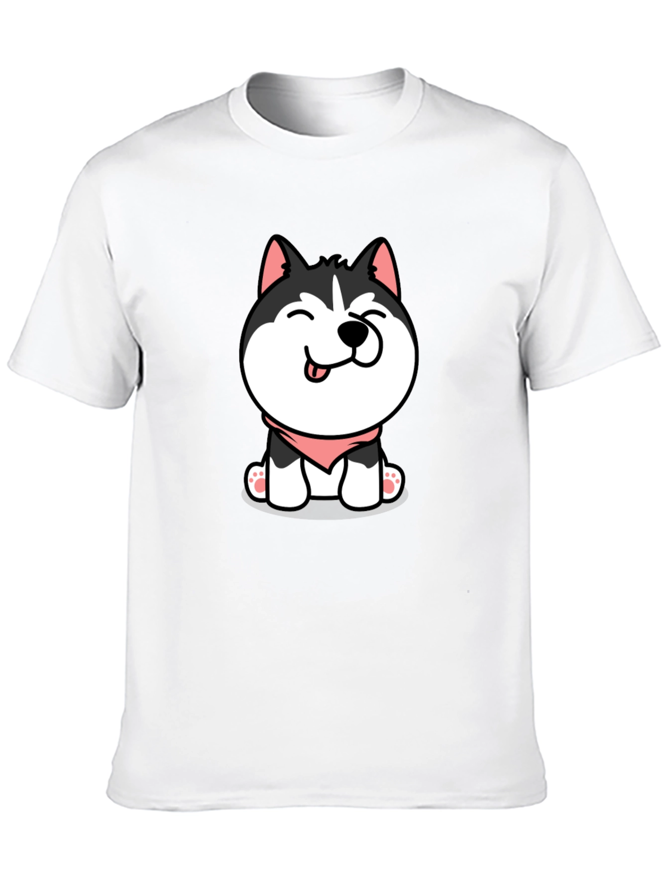 Cute Husky Puppy Graphic Tee - Black Cotton T-Shirt