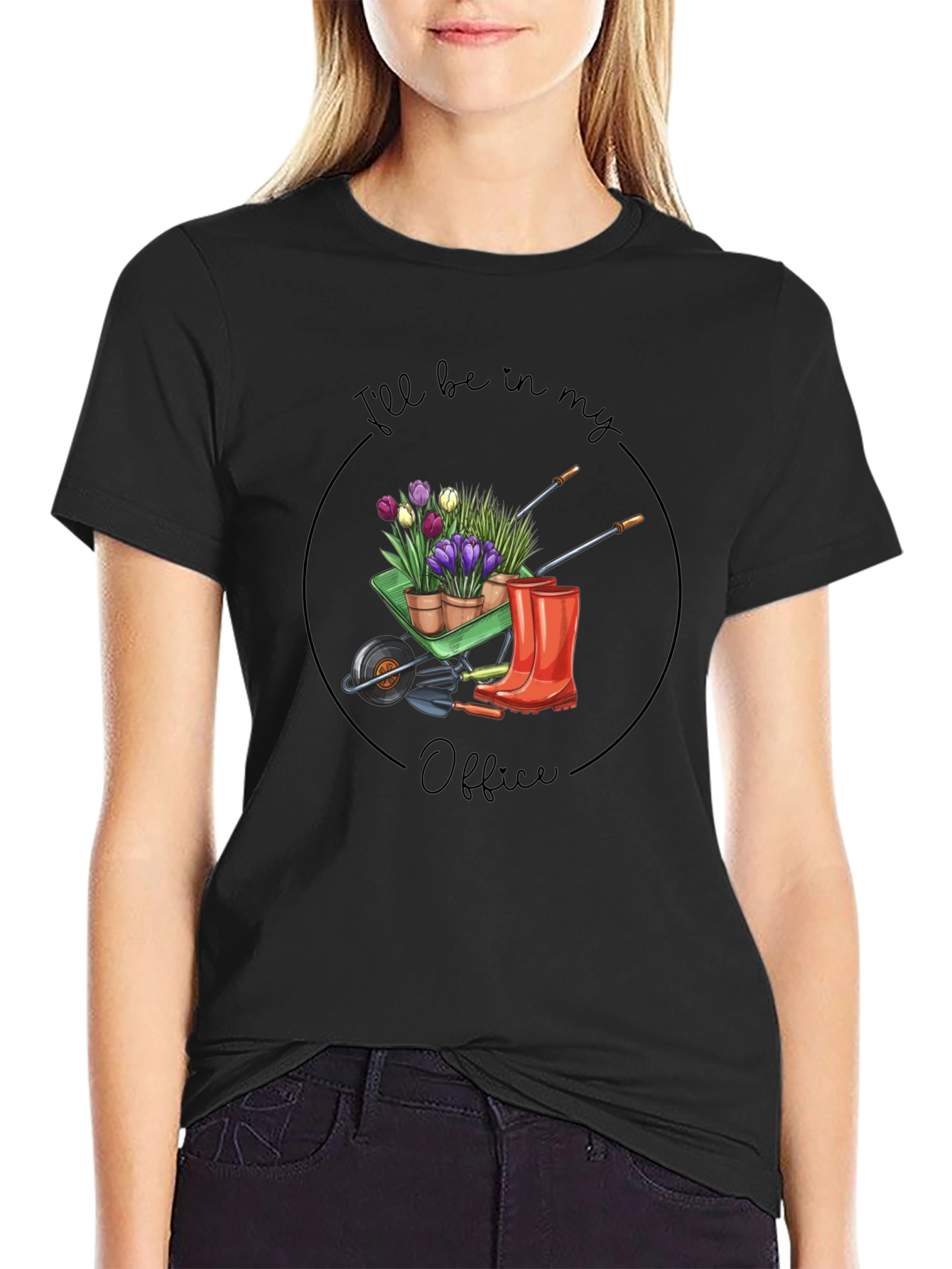 Gardeners Office T-Shirt - Wheelbarrow Flower Design