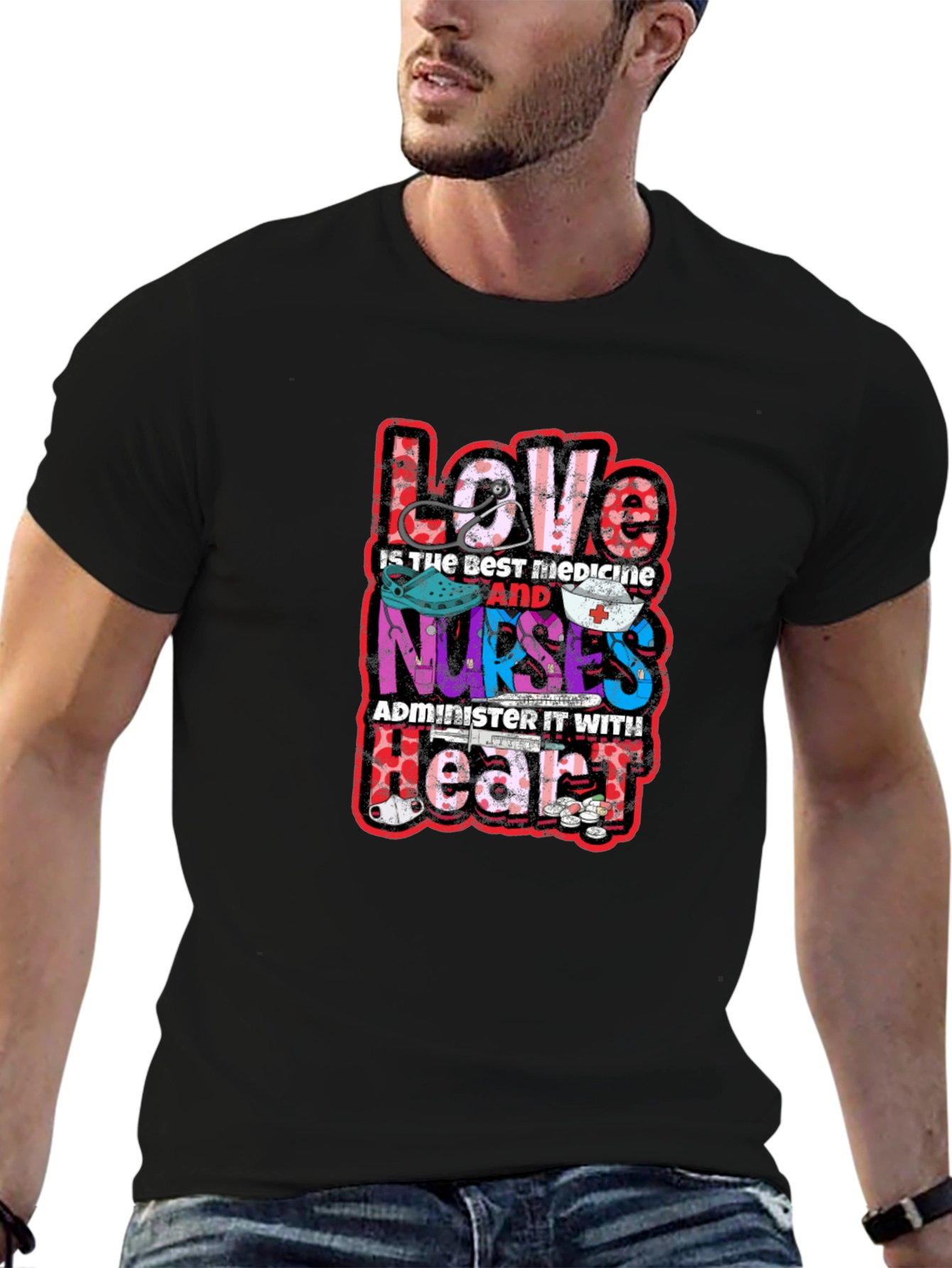 Love Nurses T-Shirt - Best Medicine Heart Tee