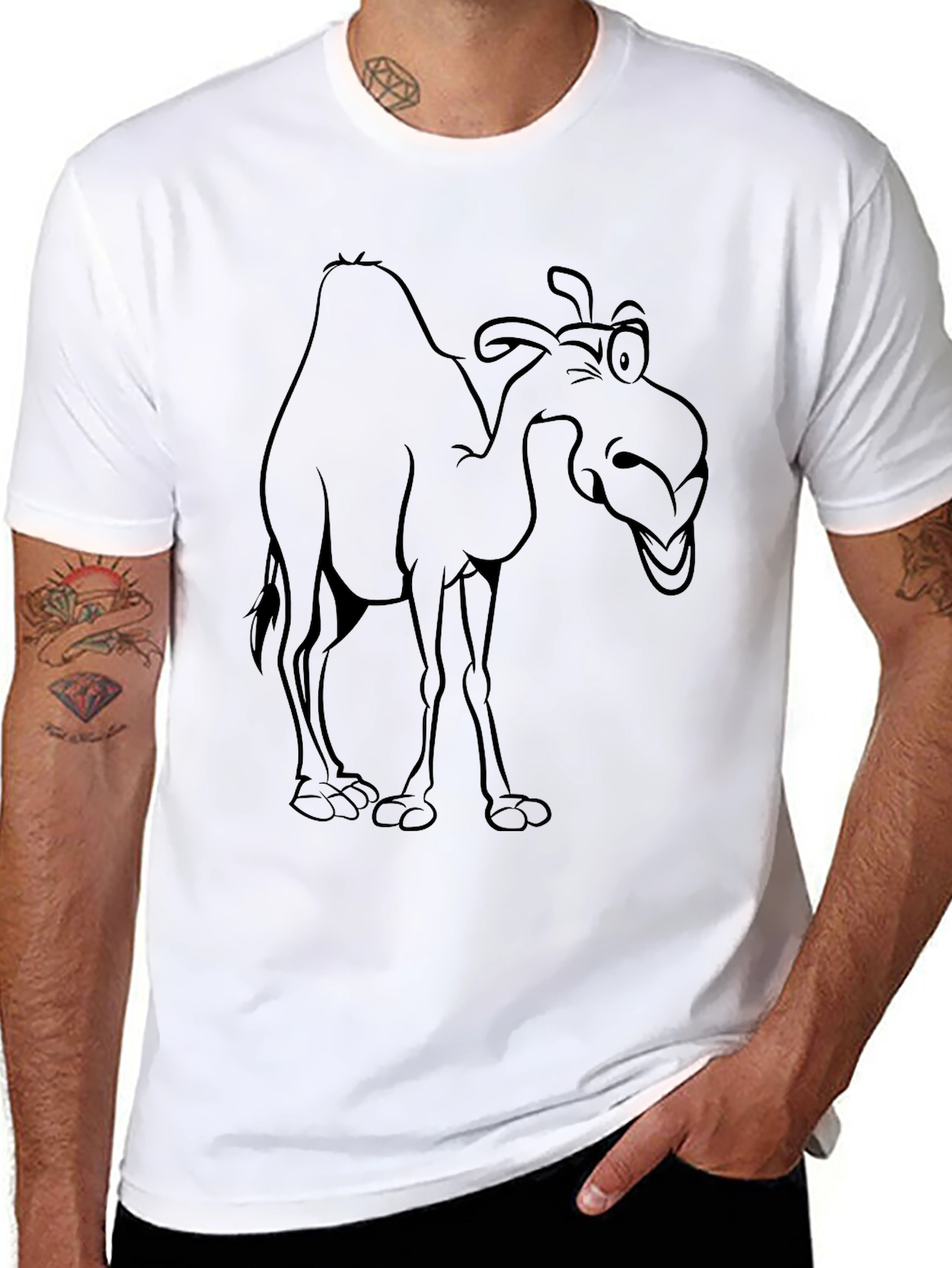 Funny Camel Graphic Print Black T-Shirt