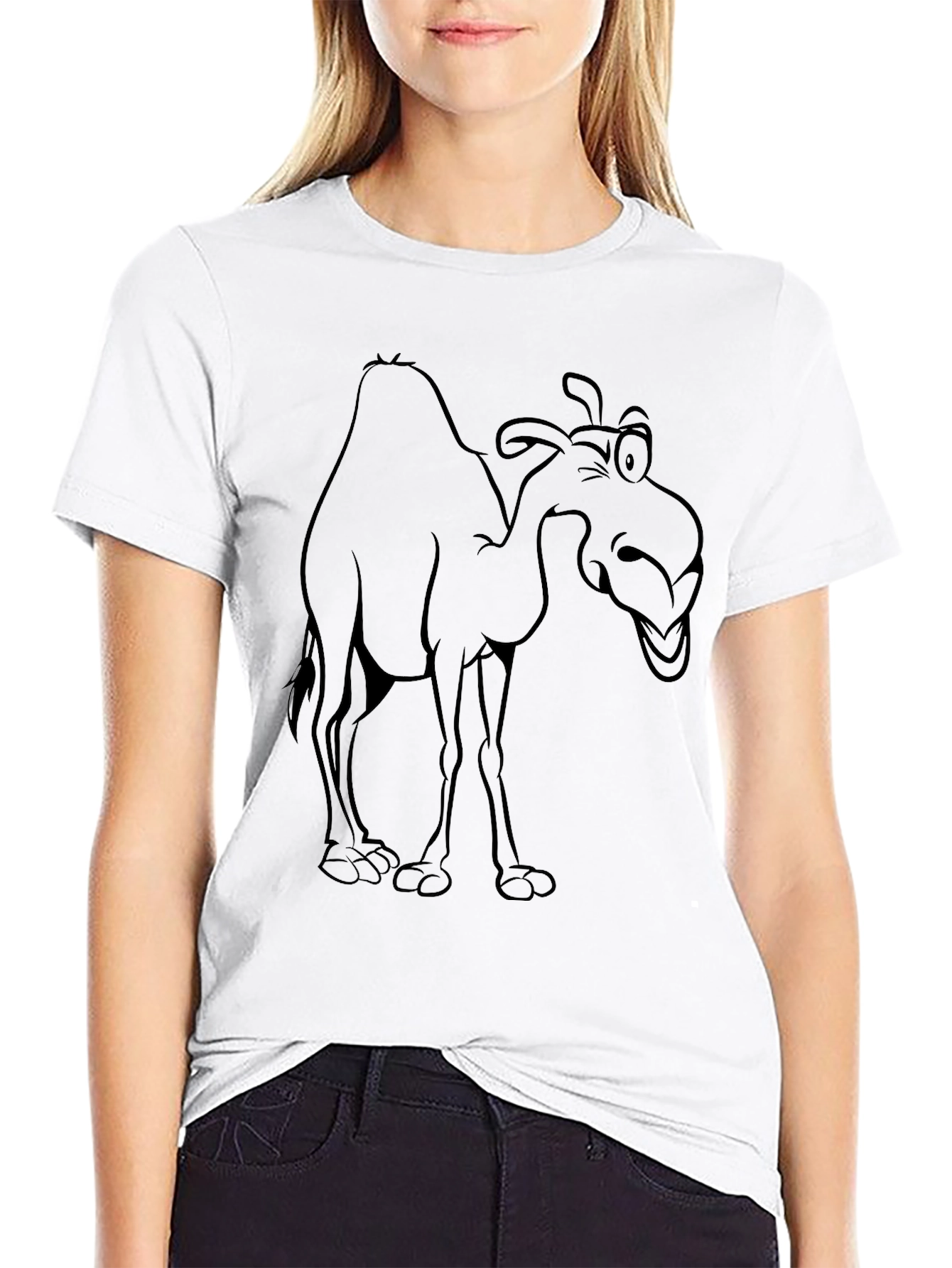 Funny Camel Graphic Print Black T-Shirt