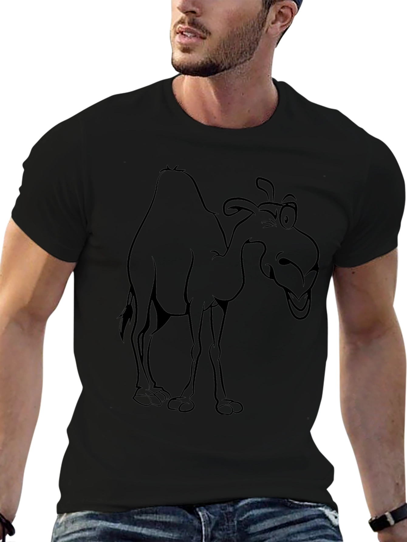 Funny Camel Graphic Print Black T-Shirt
