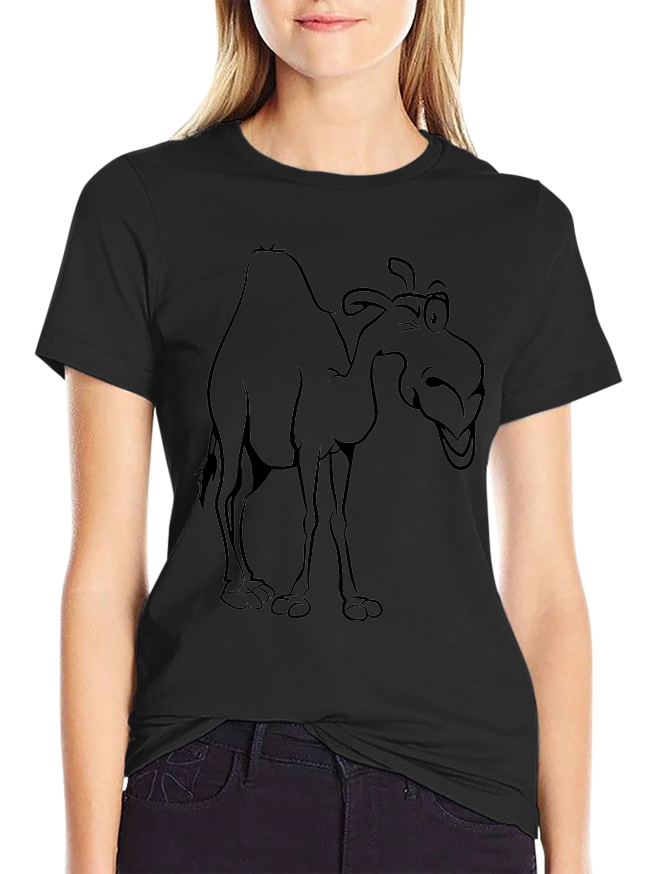 Funny Camel Graphic Print Black T-Shirt
