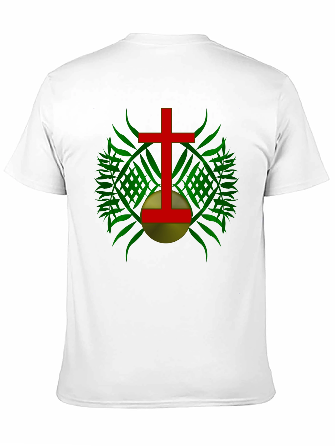 Red Cross & Green Leaf Graphic Print Black T-Shirt
