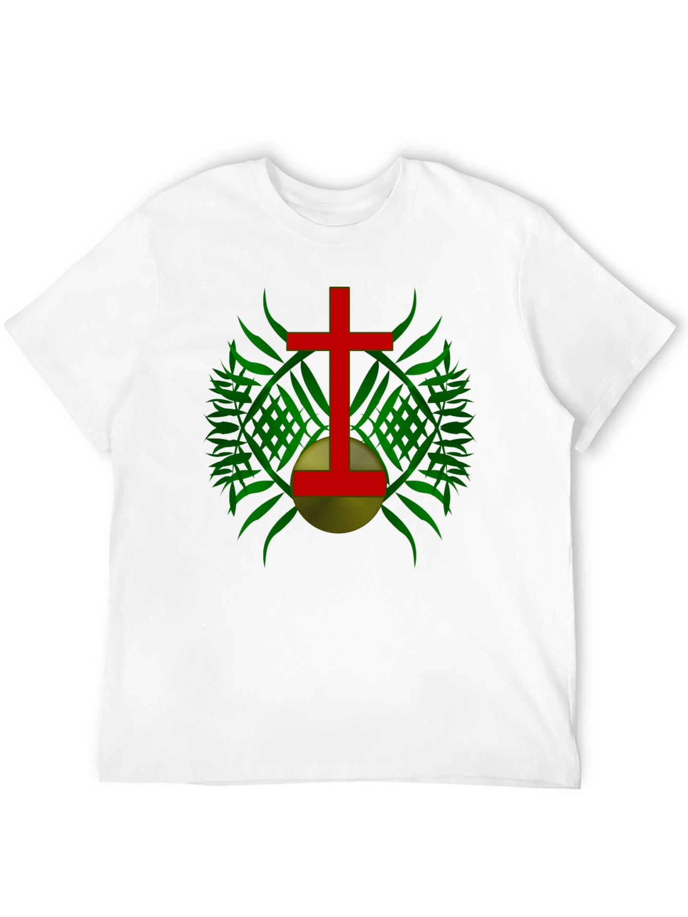Red Cross & Green Leaf Graphic Print Black T-Shirt