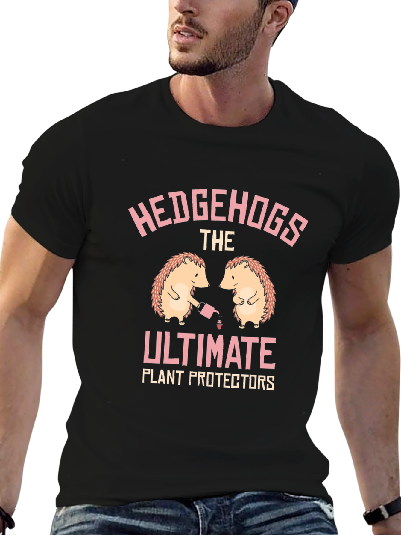 Hedgehogs Plant Protectors T-Shirt - Black Cotton Tee