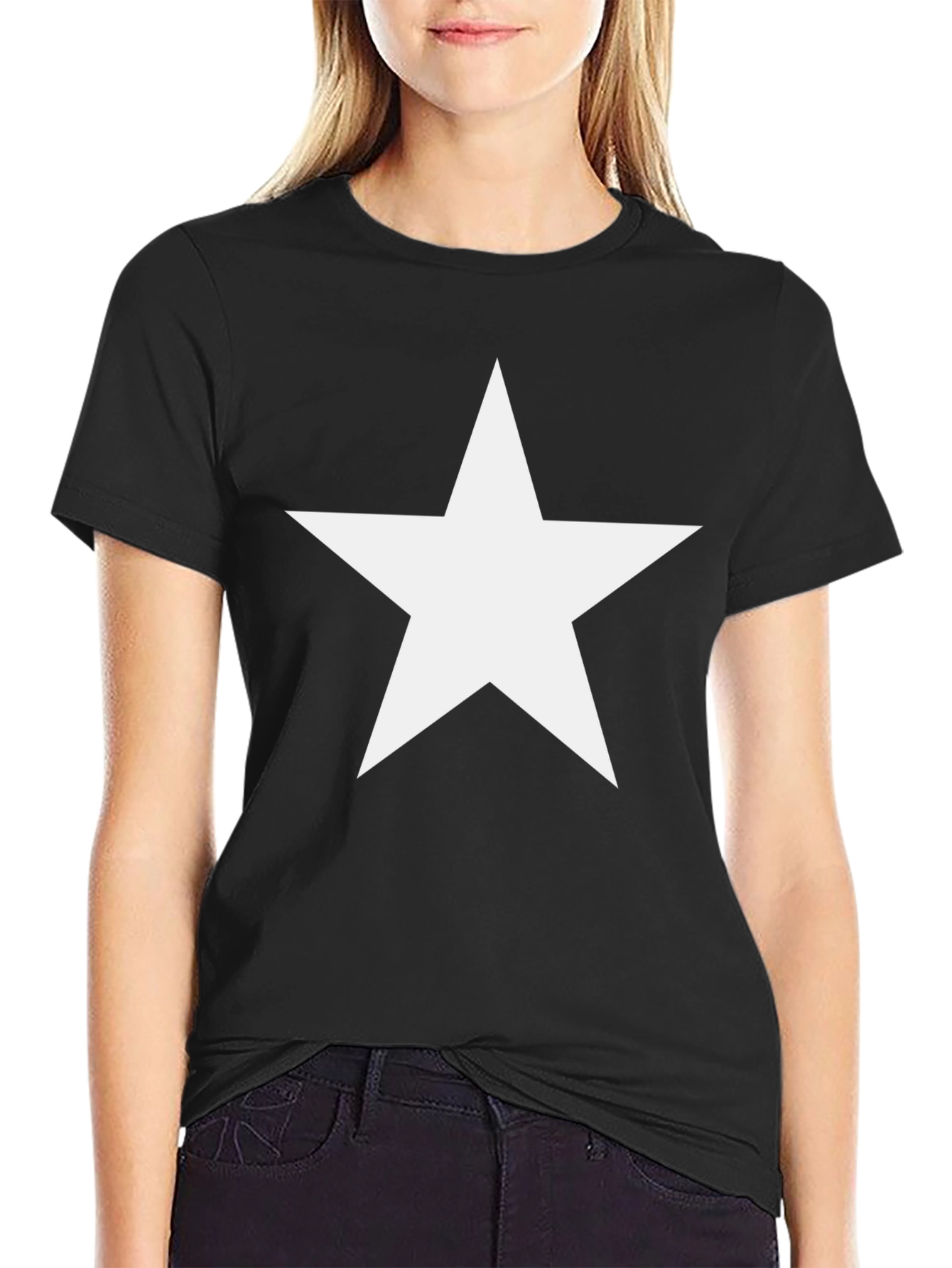 Bold Star Graphic Tee - Classic Black Cotton Shirt