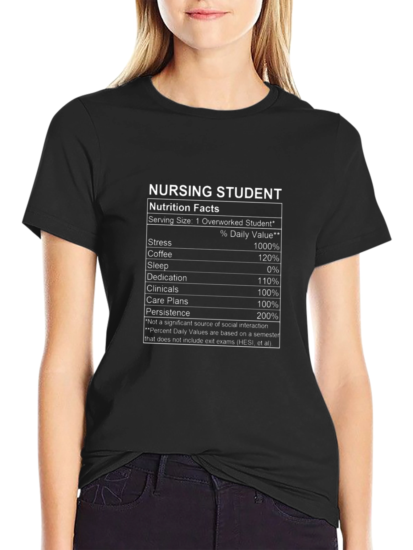 Nursing Student Nutrition Facts Black T-Shirt