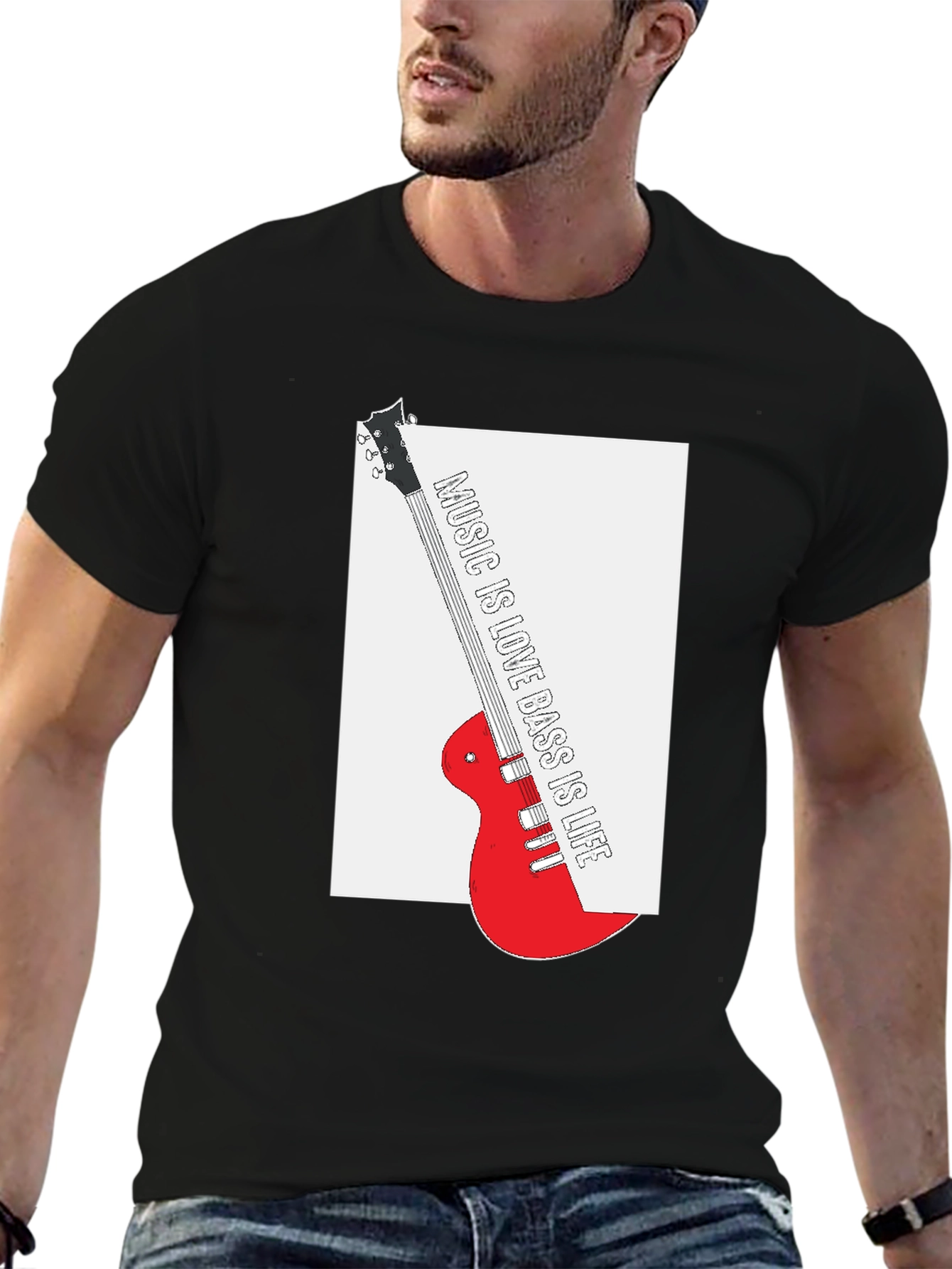 Music is Love Bass is Life Black T-Shirt