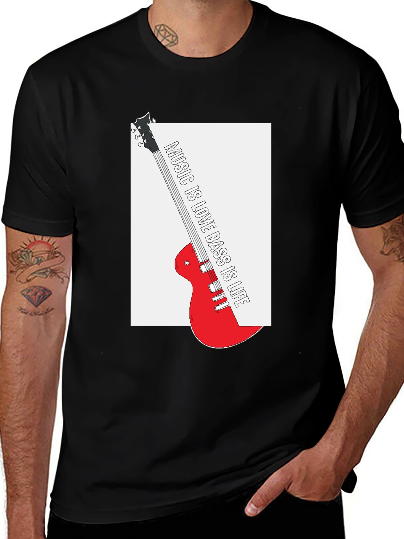 Music is Love Bass is Life Black T-Shirt
