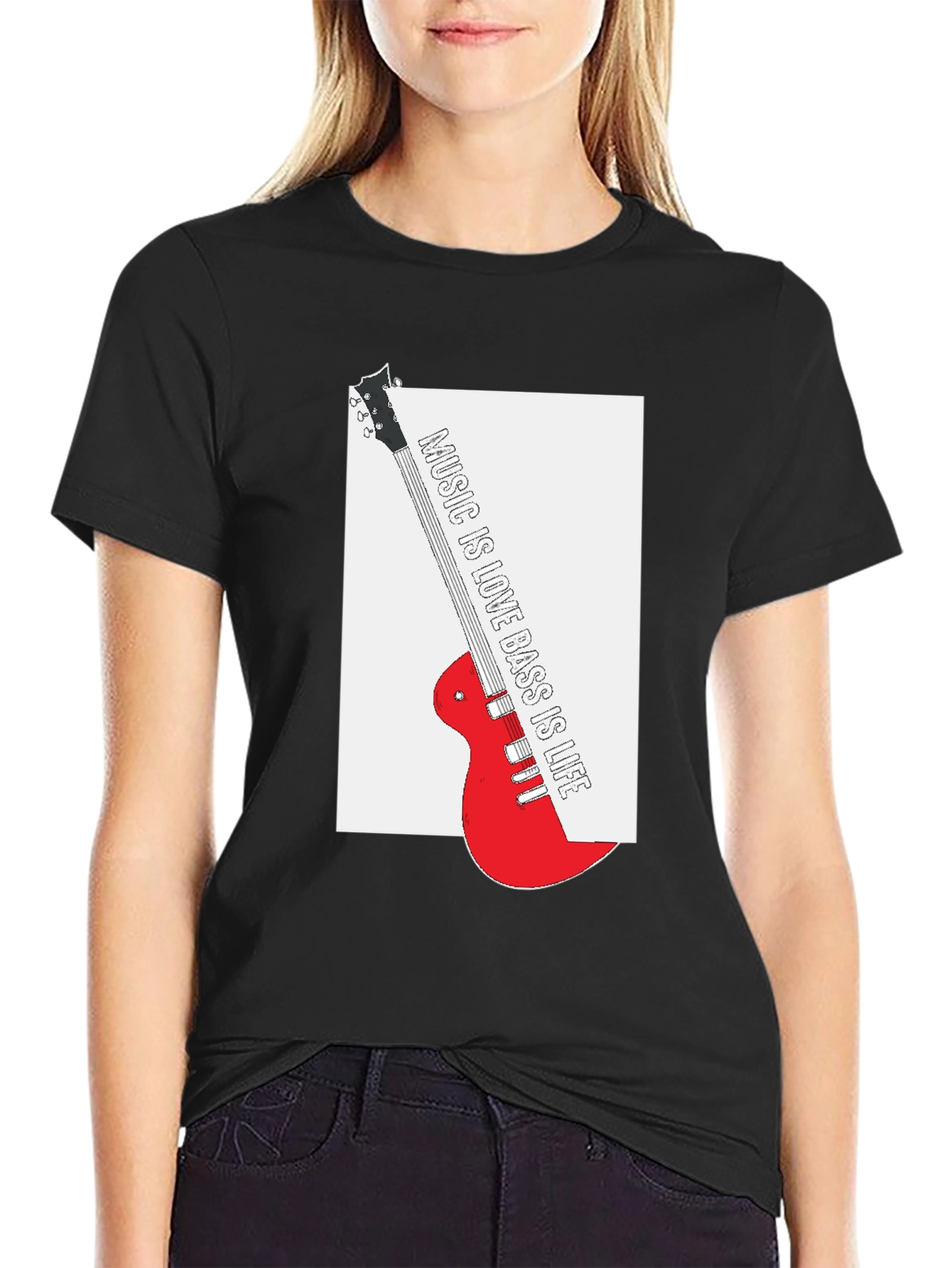 Music is Love Bass is Life Black T-Shirt