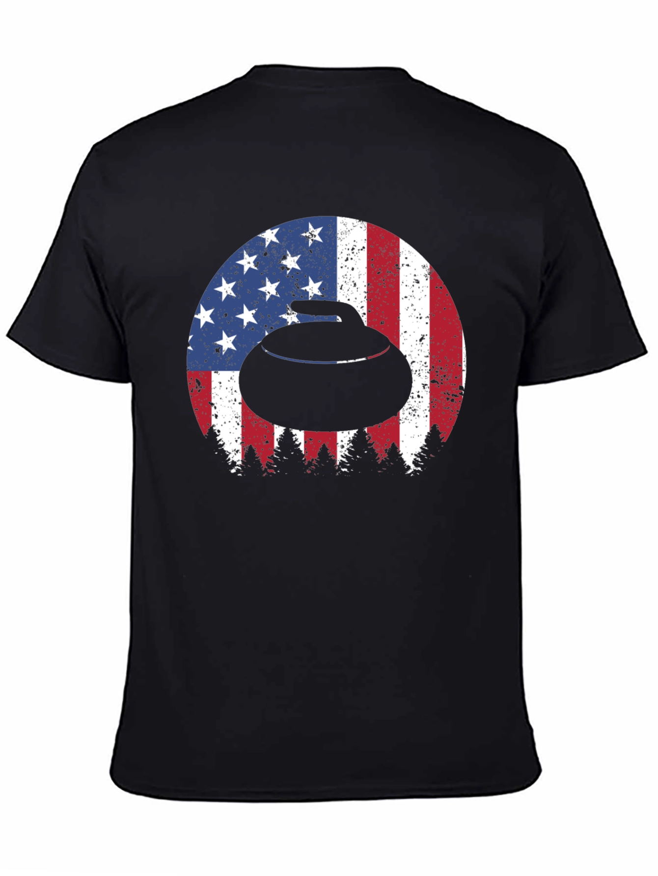 Curling Stone USA Flag Mens T-Shirt