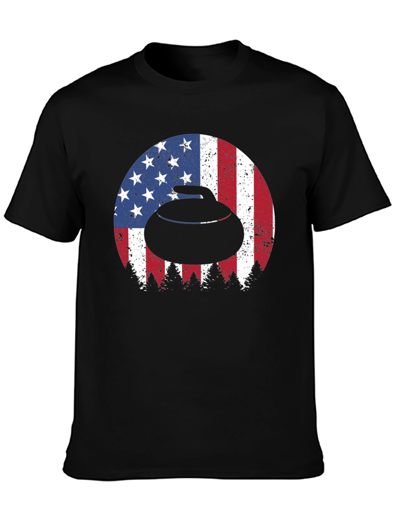 Curling Stone USA Flag Mens T-Shirt