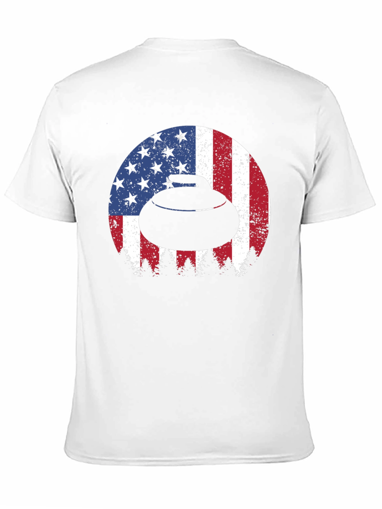 Curling Stone USA Flag Mens T-Shirt