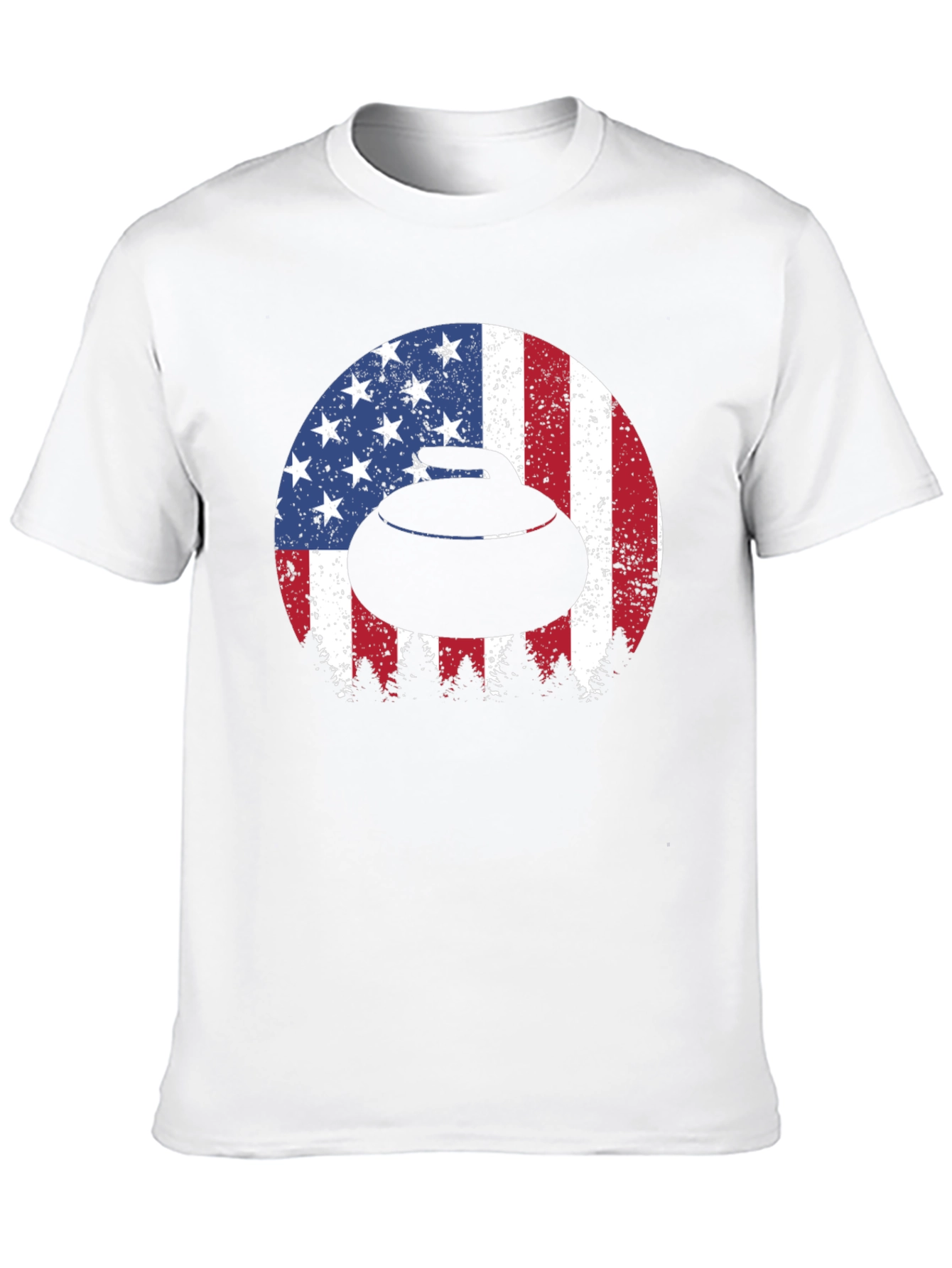 Curling Stone USA Flag Mens T-Shirt
