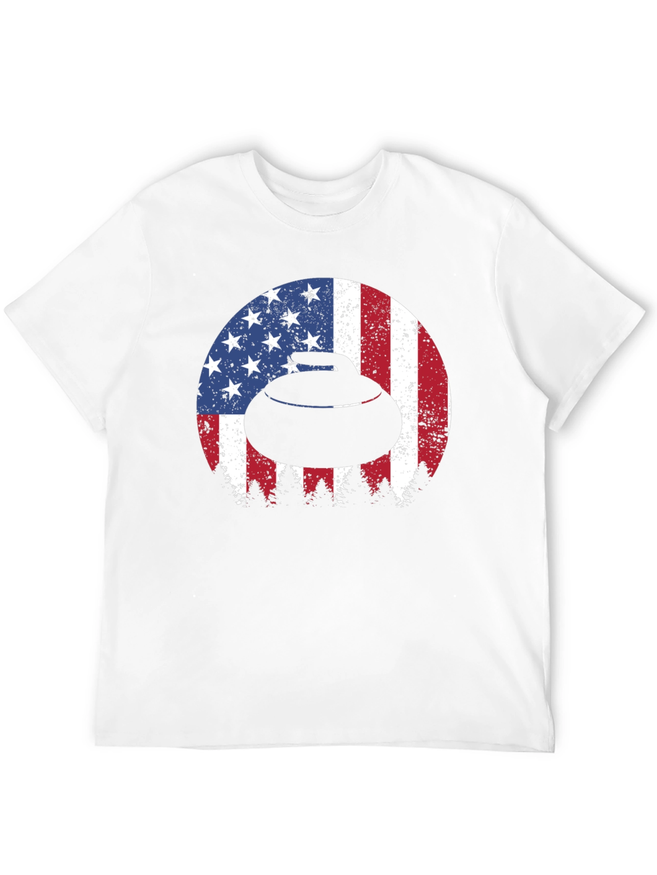 Curling Stone USA Flag Mens T-Shirt