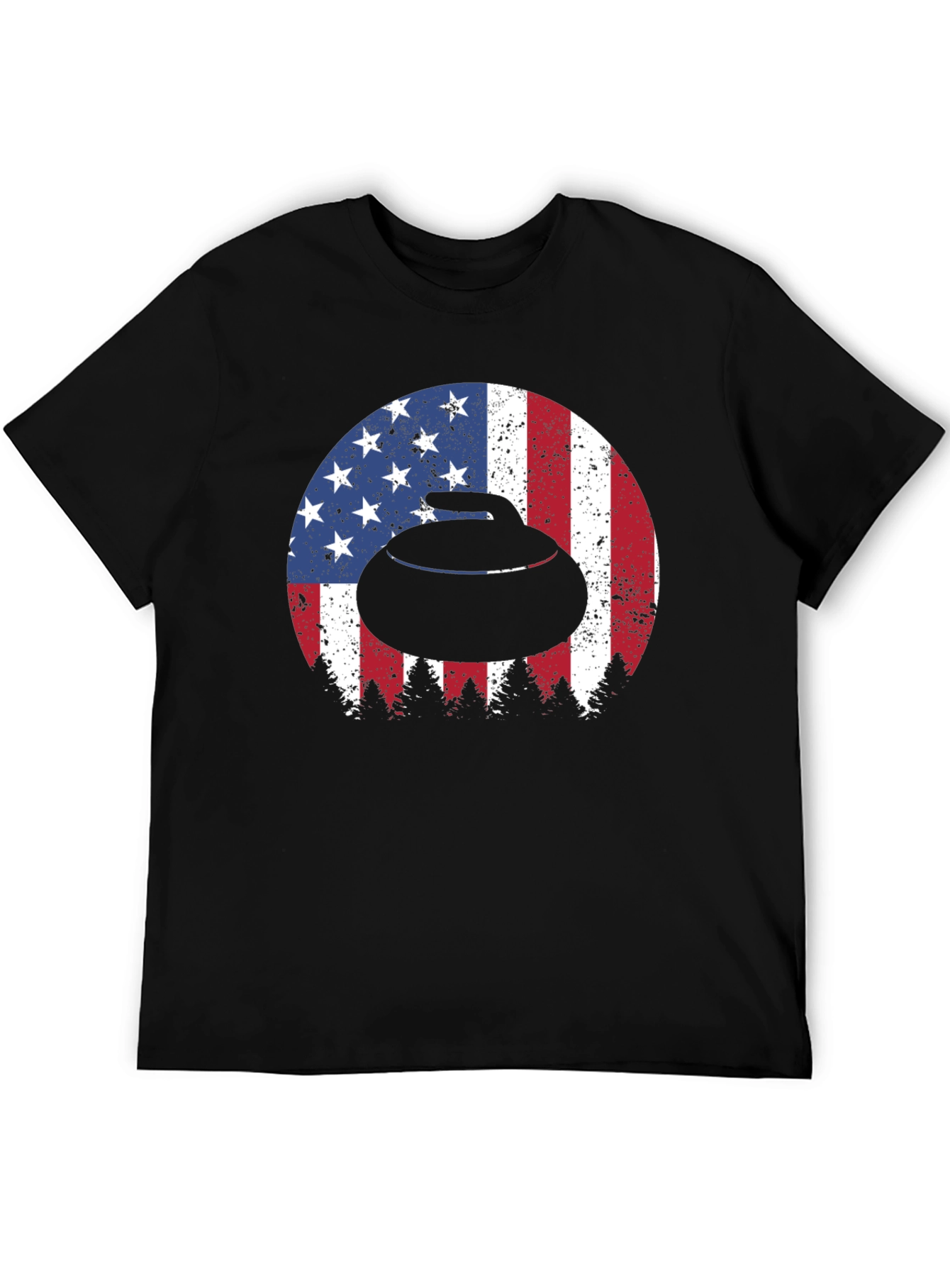 Curling Stone USA Flag Mens T-Shirt