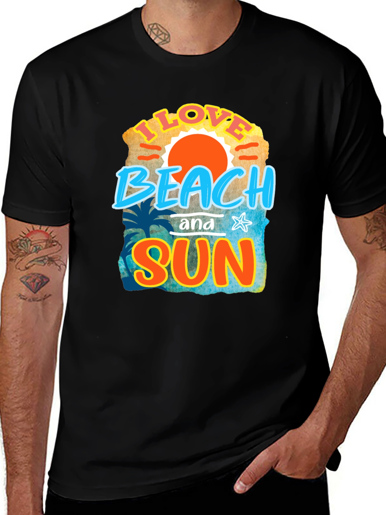 I Love Beach and Sun Black T-Shirt