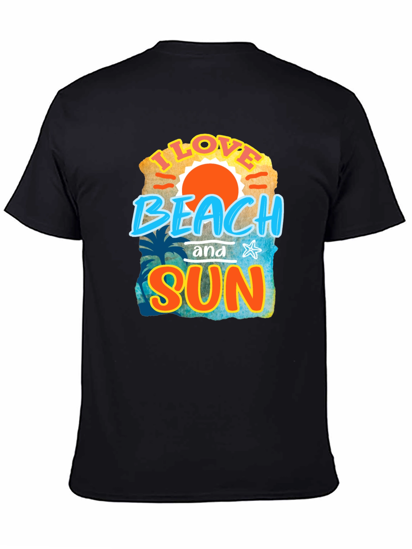 I Love Beach and Sun Black T-Shirt