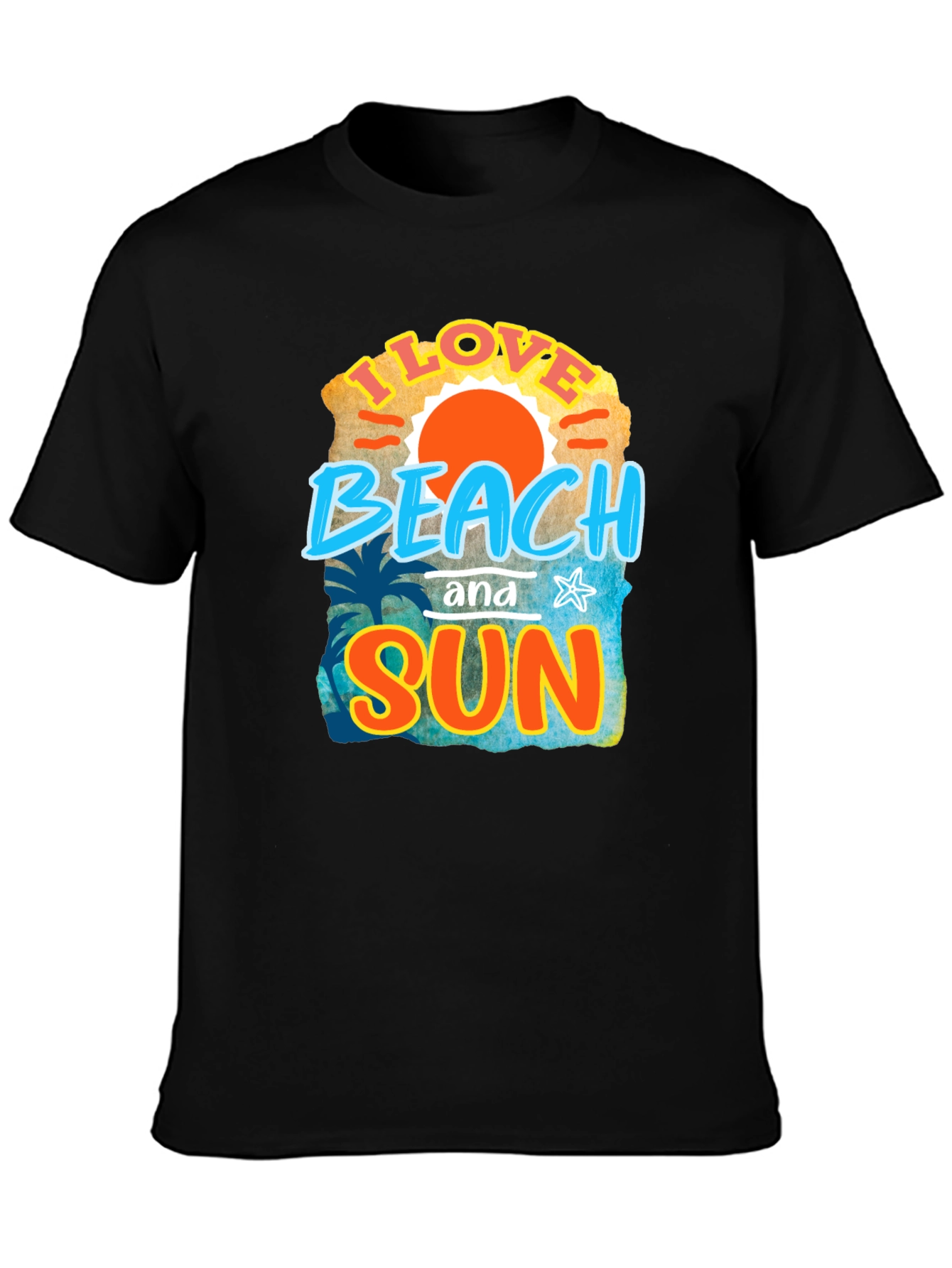 I Love Beach and Sun Black T-Shirt