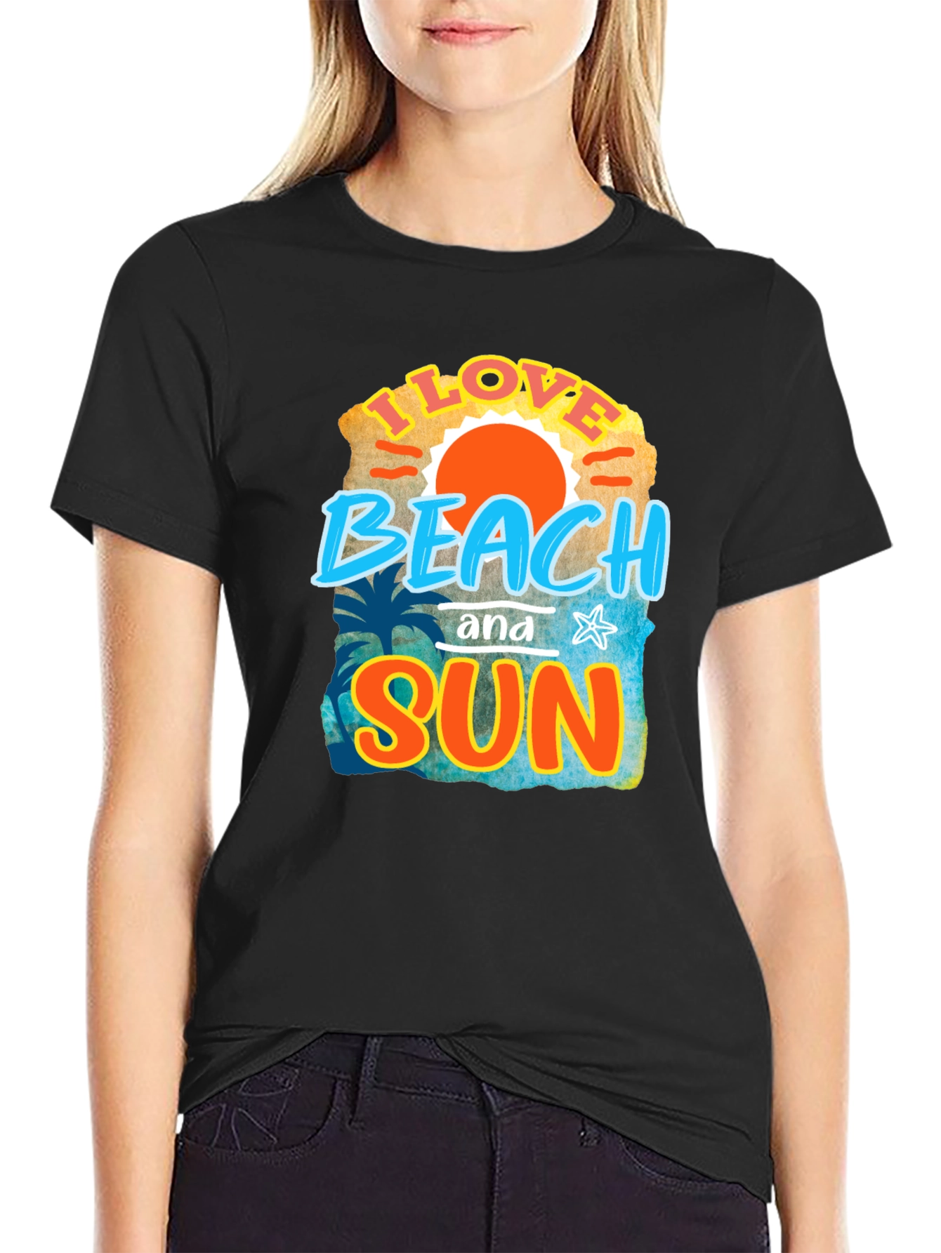 I Love Beach and Sun Black T-Shirt