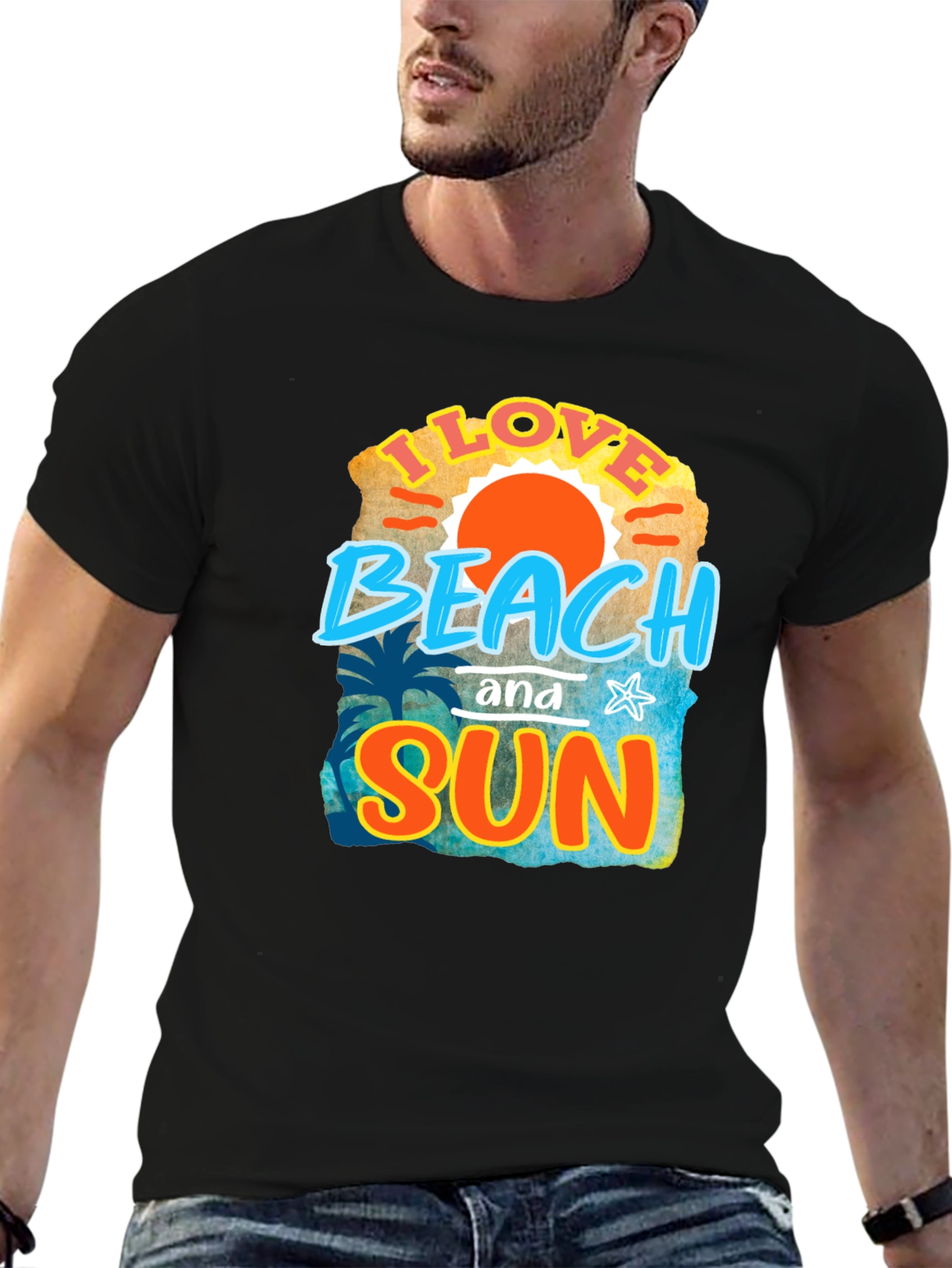 I Love Beach and Sun Black T-Shirt