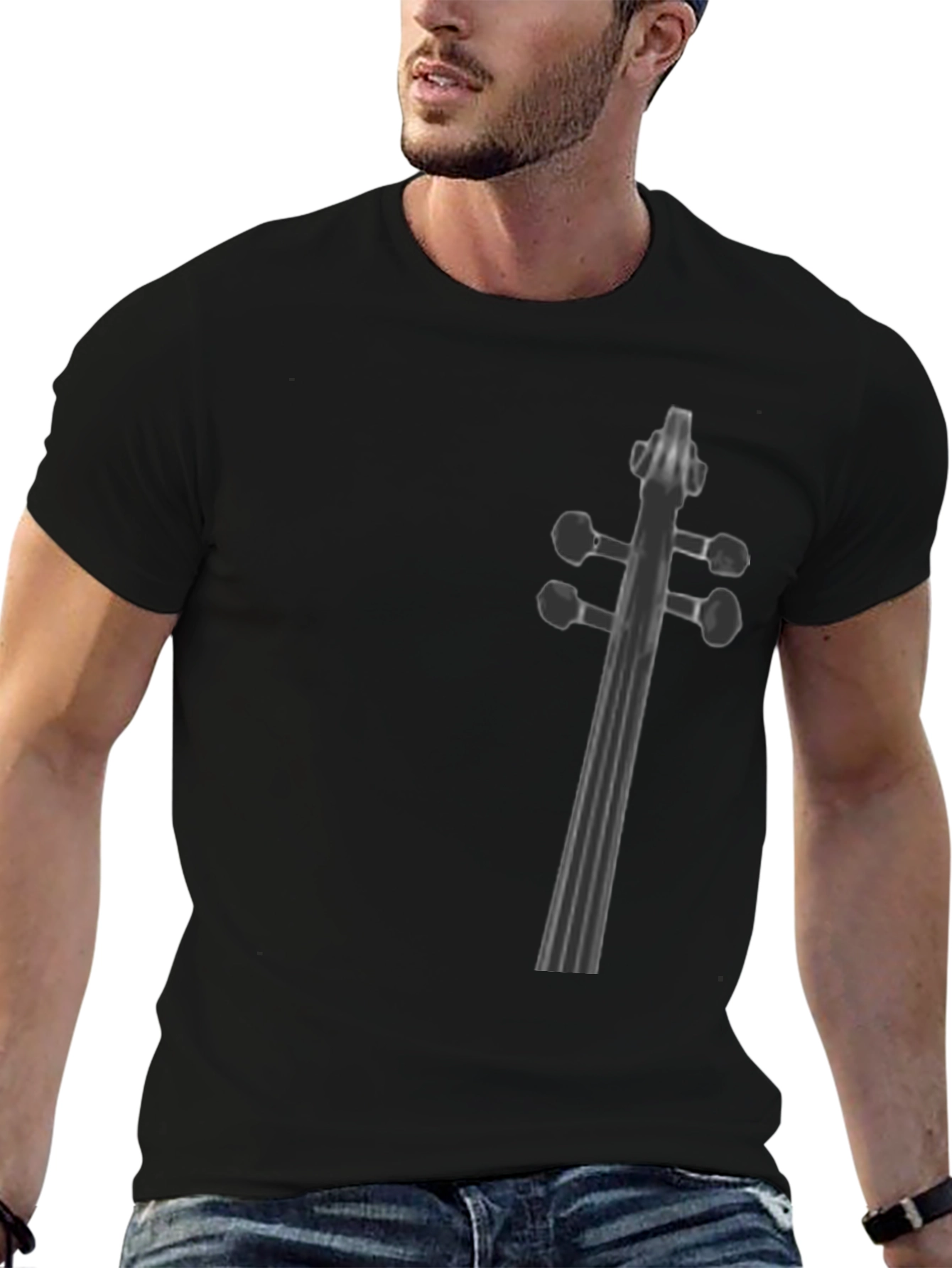 Musicians Black T-Shirt with Fiddle Neck Print