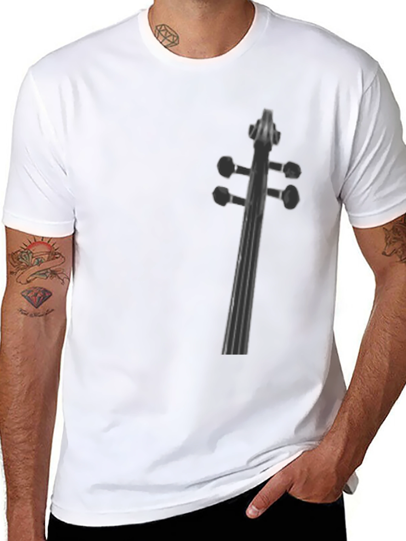 Musicians Black T-Shirt with Fiddle Neck Print