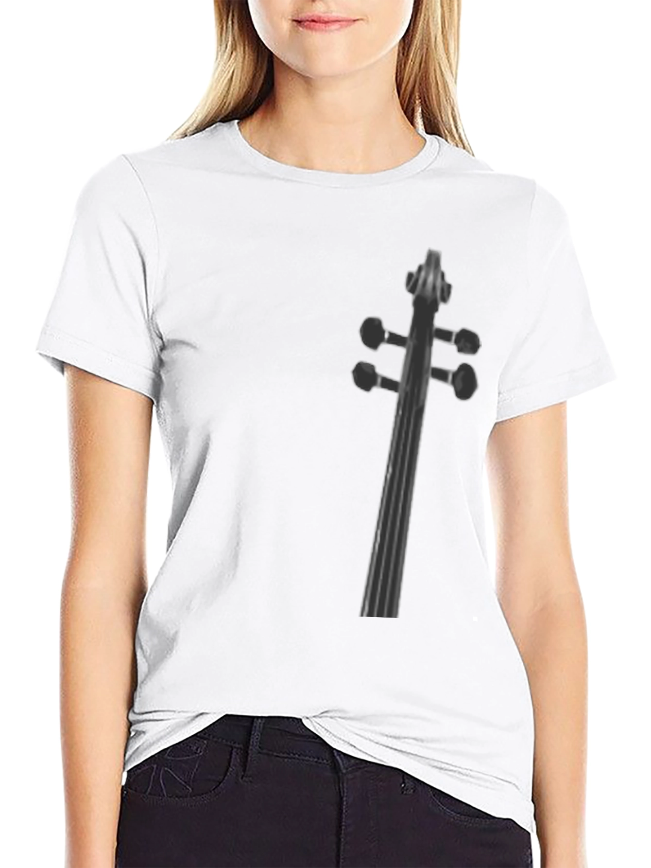 Musicians Black T-Shirt with Fiddle Neck Print