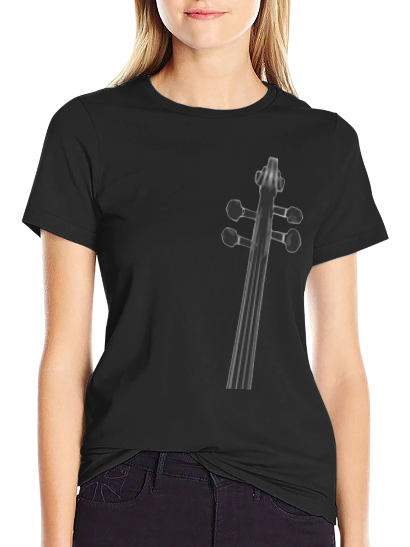 Musicians Black T-Shirt with Fiddle Neck Print