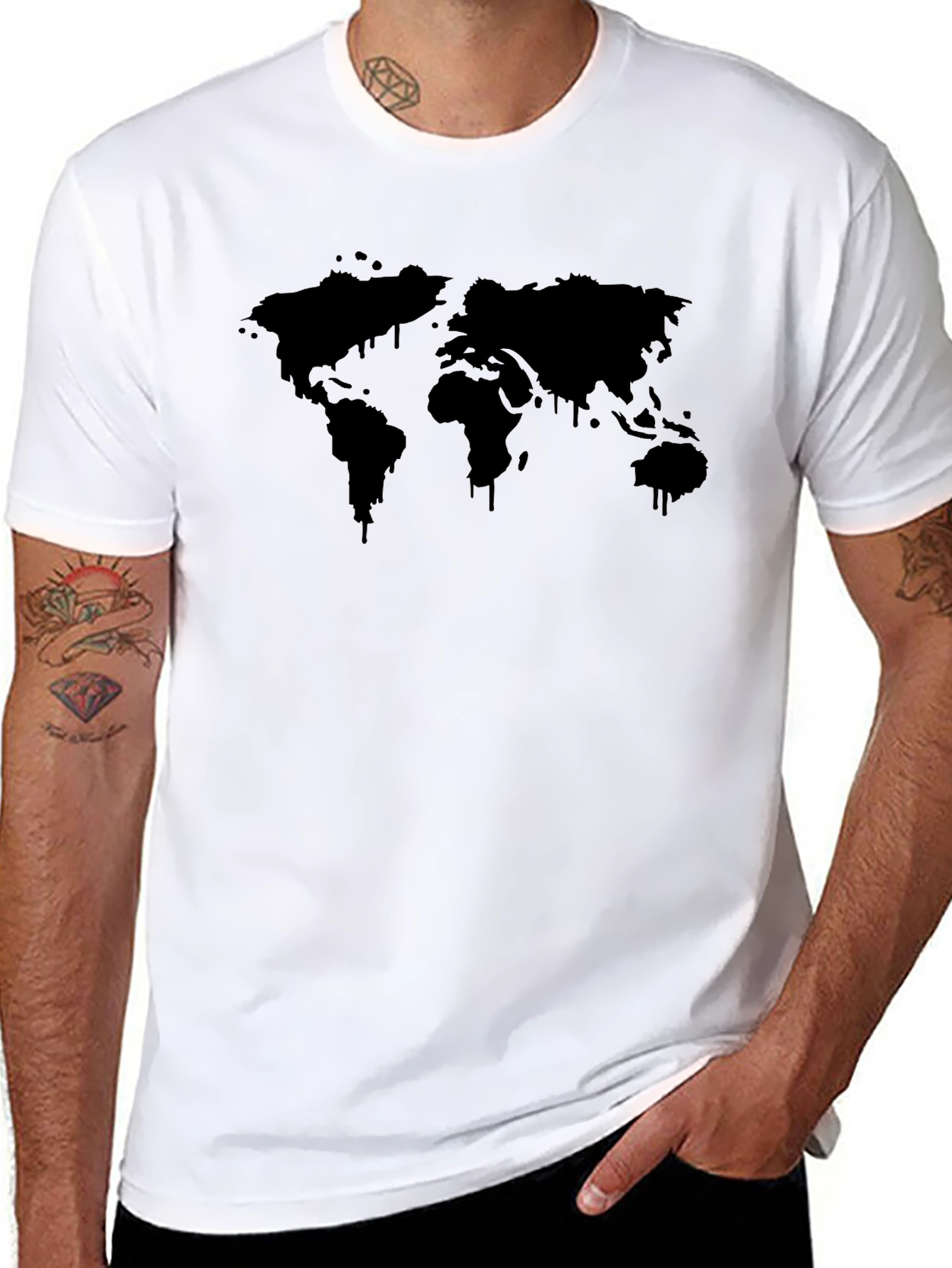 Mens Black World Map Graphic T-Shirt