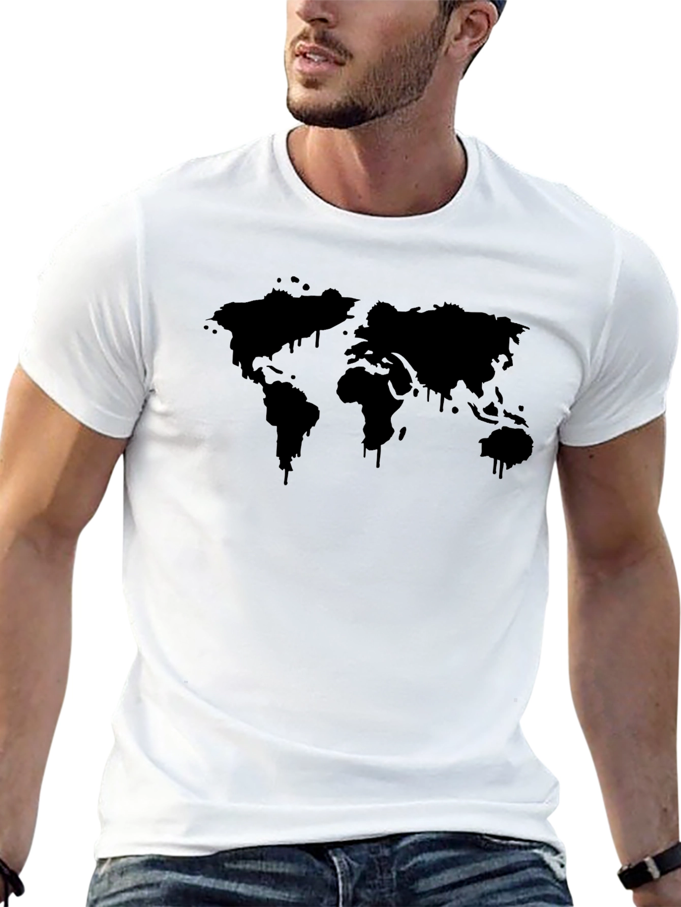 Mens Black World Map Graphic T-Shirt
