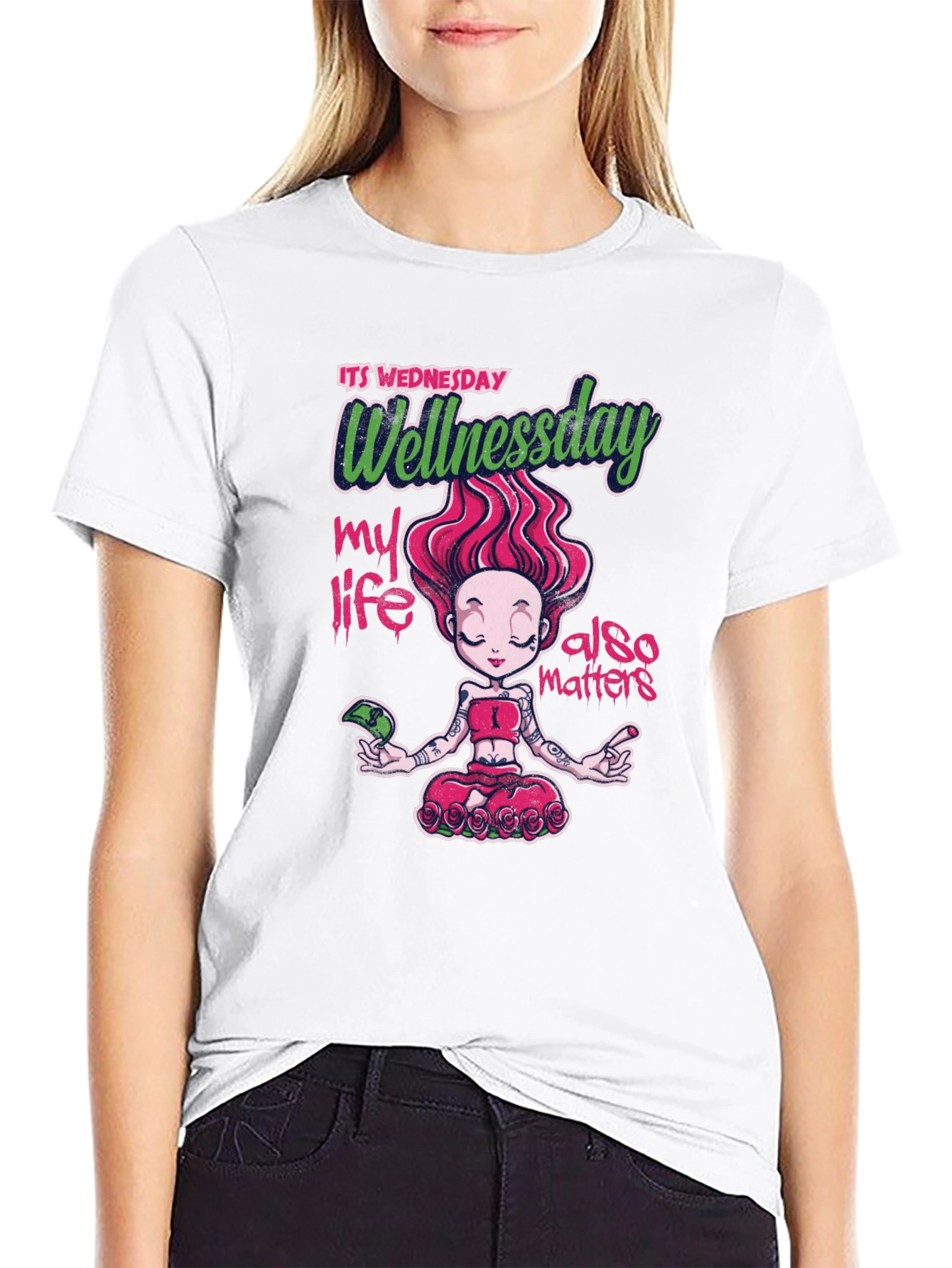 Wellness Wednesday Black Graphic T-Shirt