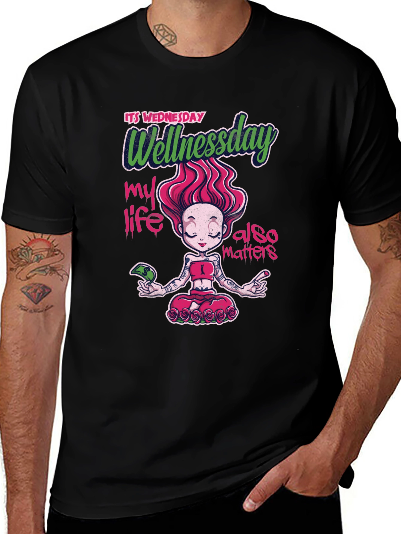 Wellness Wednesday Black Graphic T-Shirt