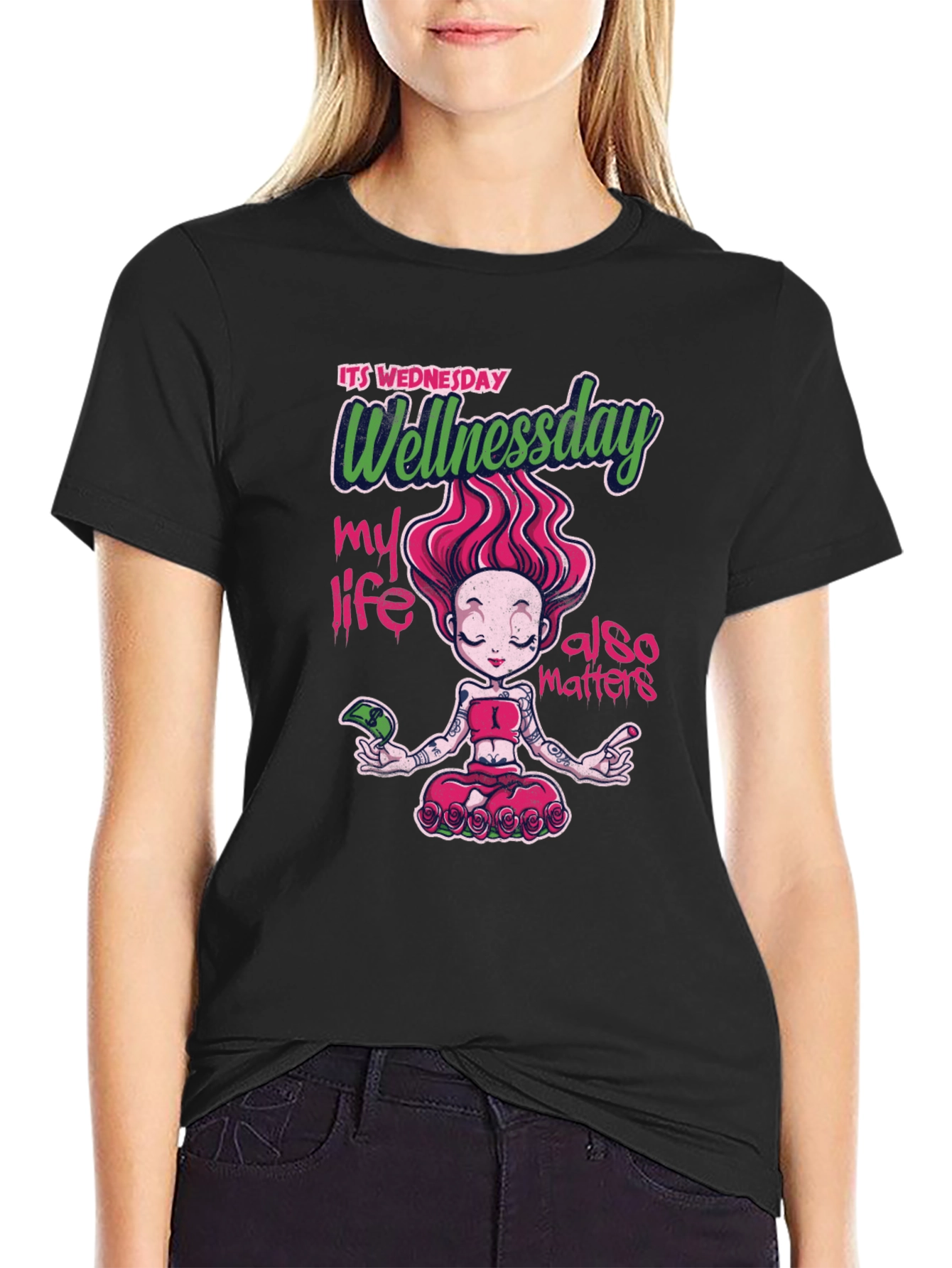Wellness Wednesday Black Graphic T-Shirt