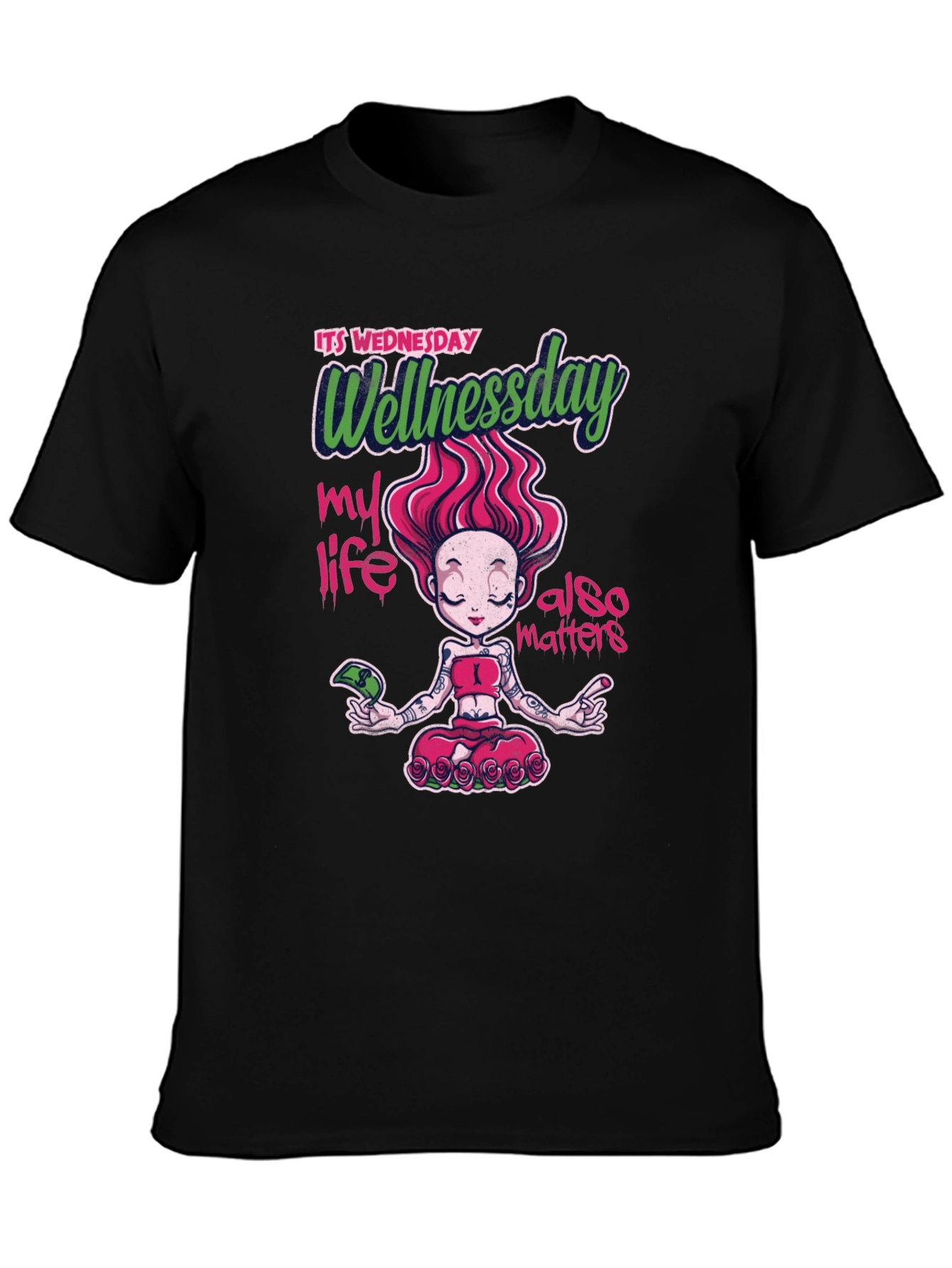 Wellness Wednesday Black Graphic T-Shirt