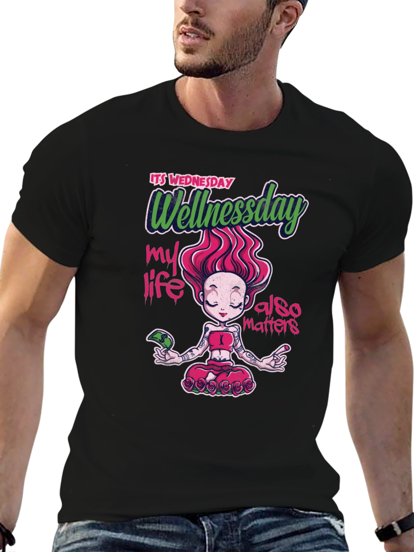 Wellness Wednesday Black Graphic T-Shirt