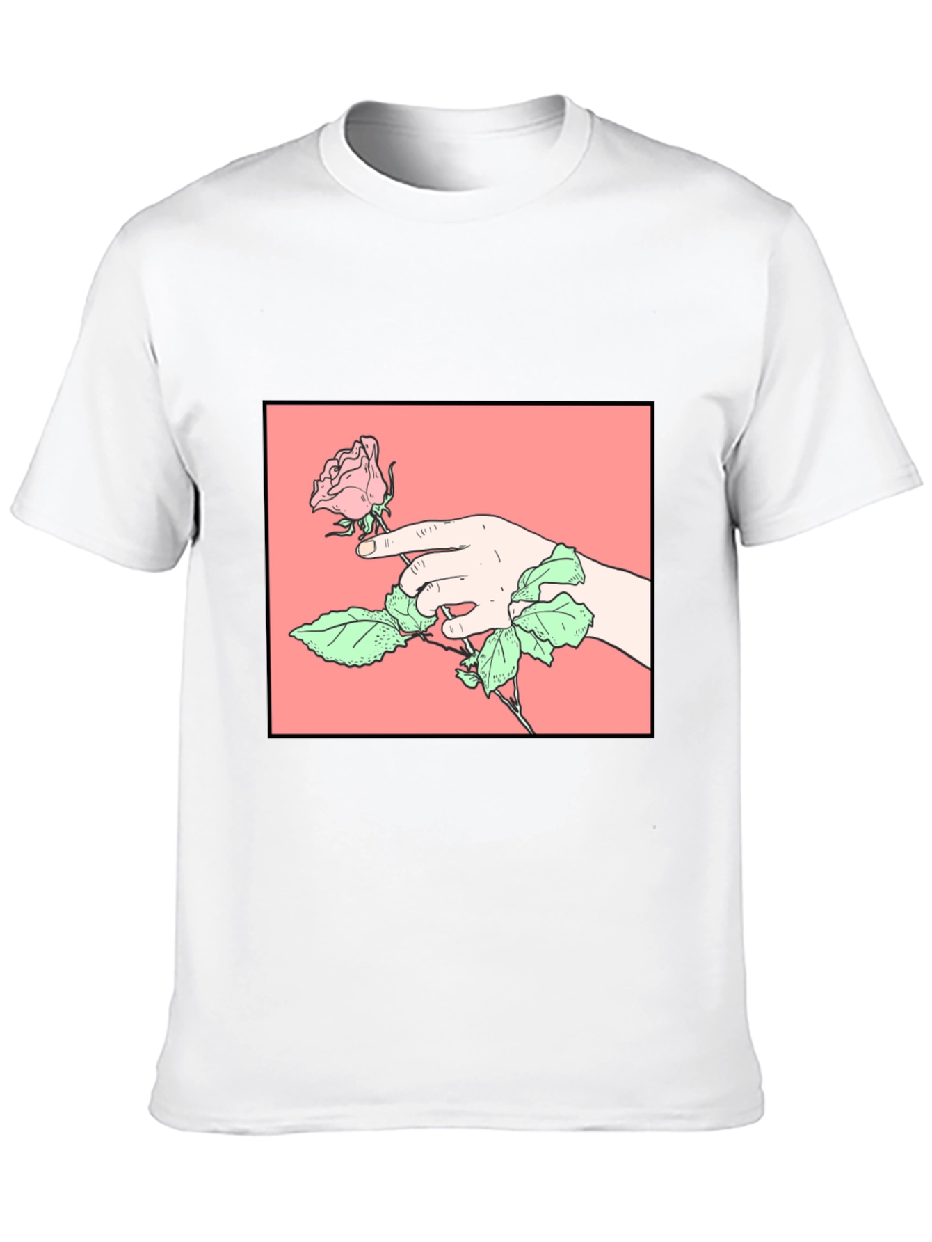 Rose Hand Graphic Tee - Stylish Black Cotton T-Shirt