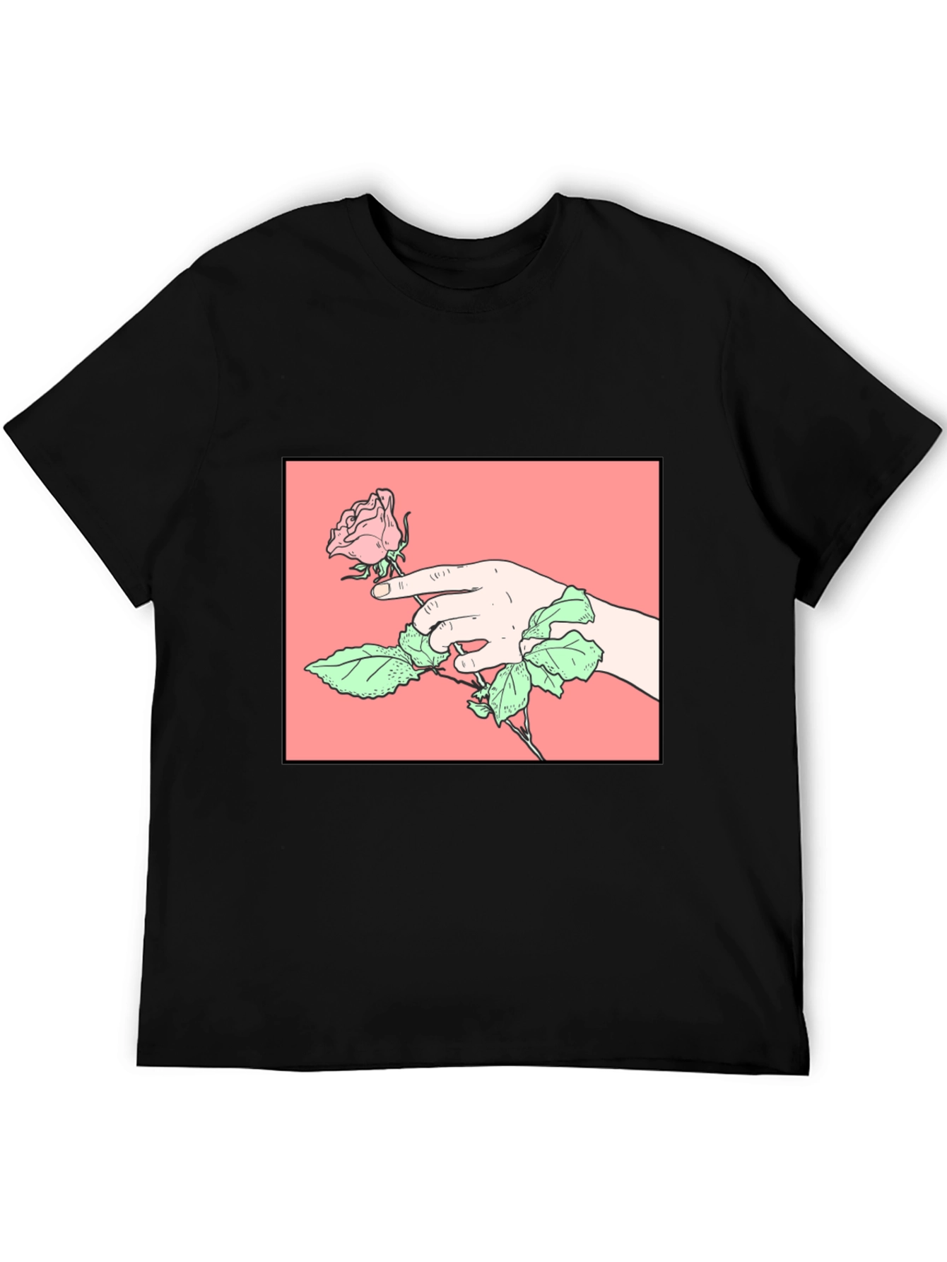 Rose Hand Graphic Tee - Stylish Black Cotton T-Shirt