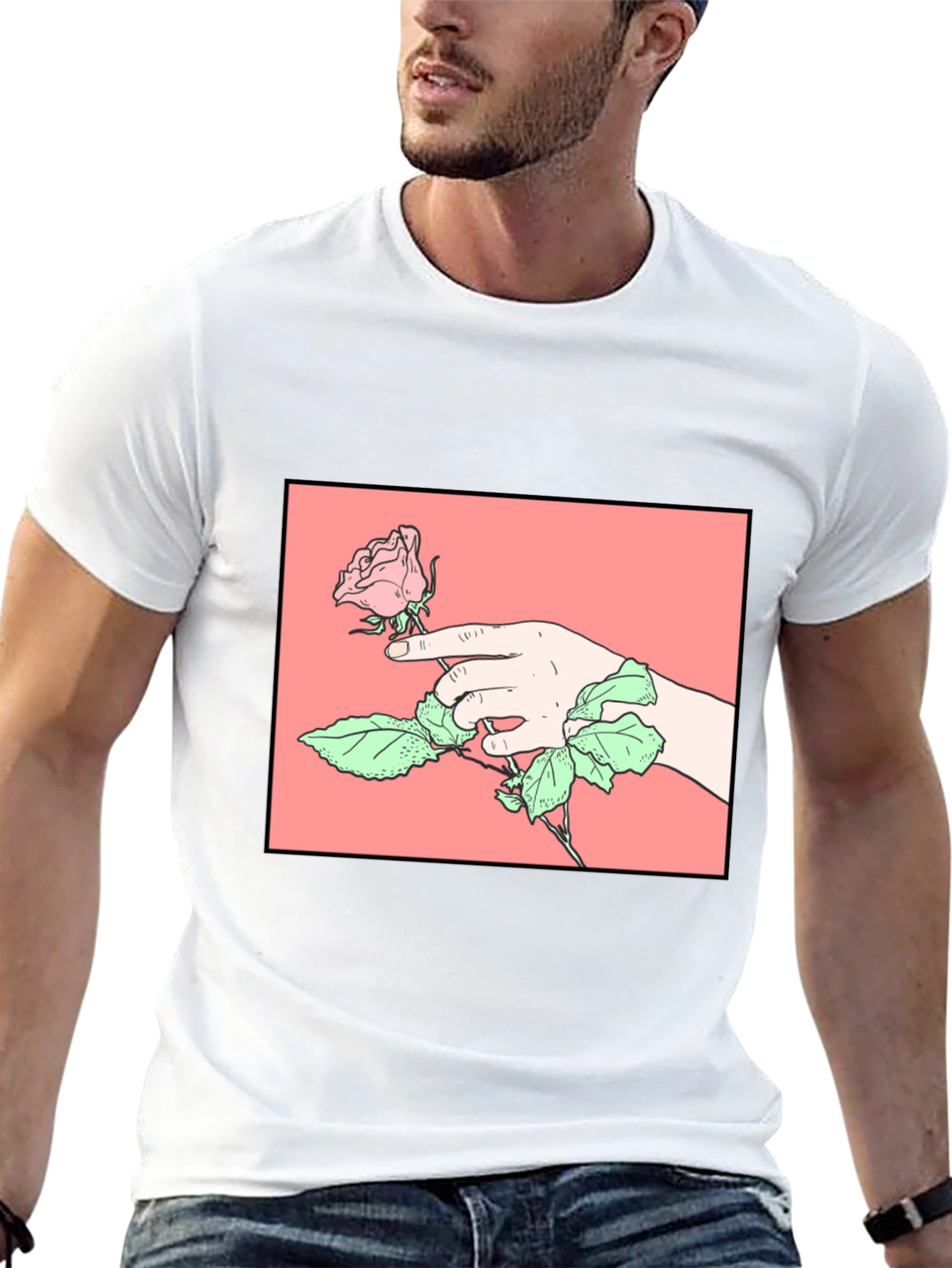 Rose Hand Graphic Tee - Stylish Black Cotton T-Shirt