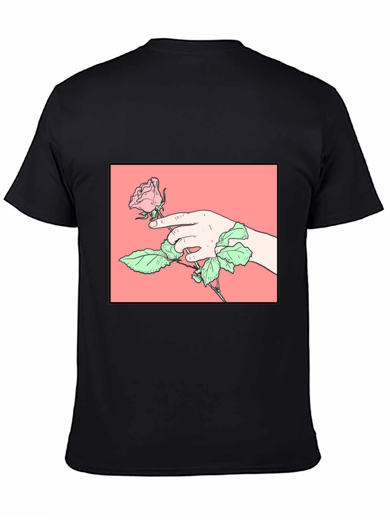Rose Hand Graphic Tee - Stylish Black Cotton T-Shirt