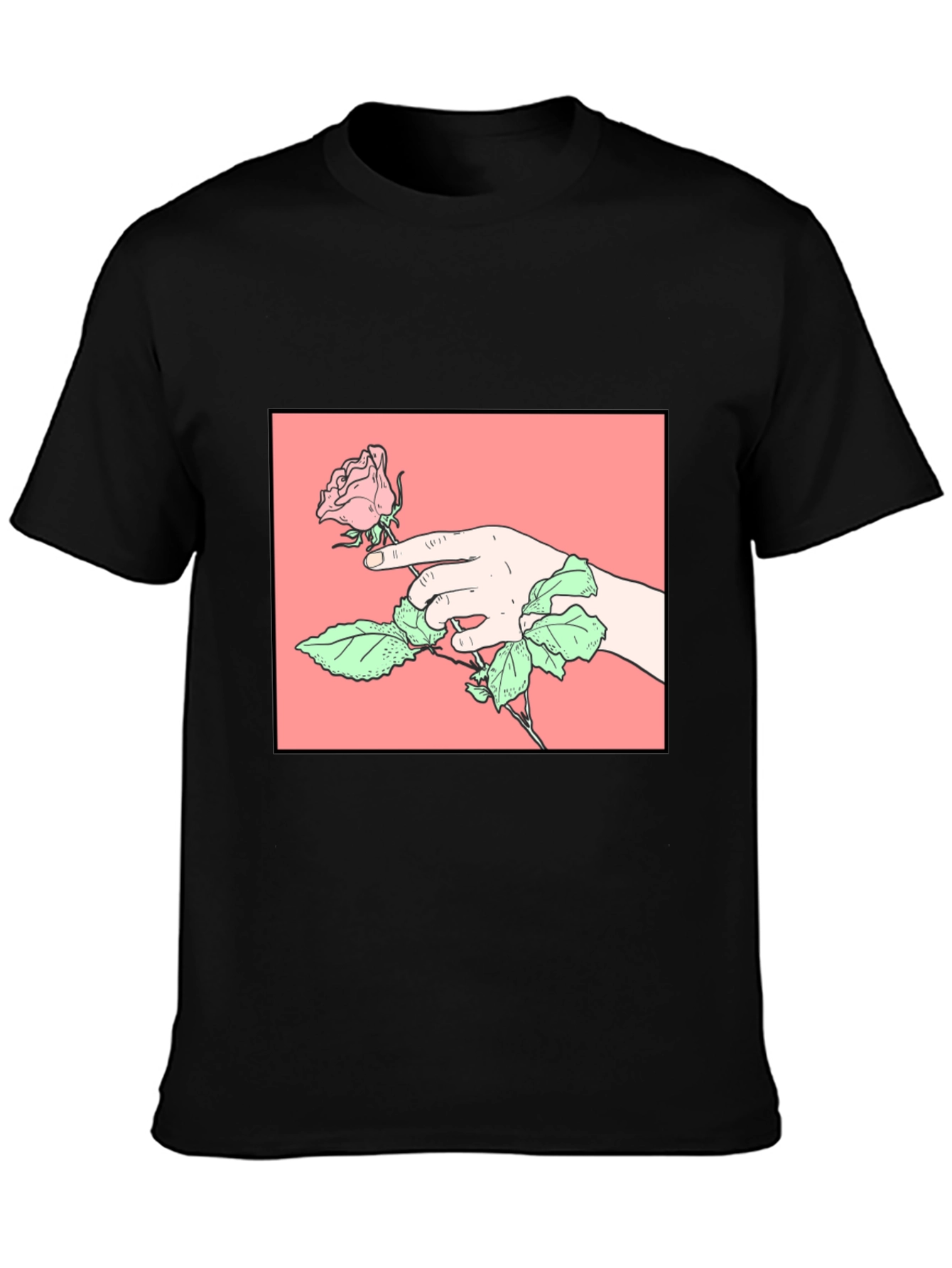 Rose Hand Graphic Tee - Stylish Black Cotton T-Shirt