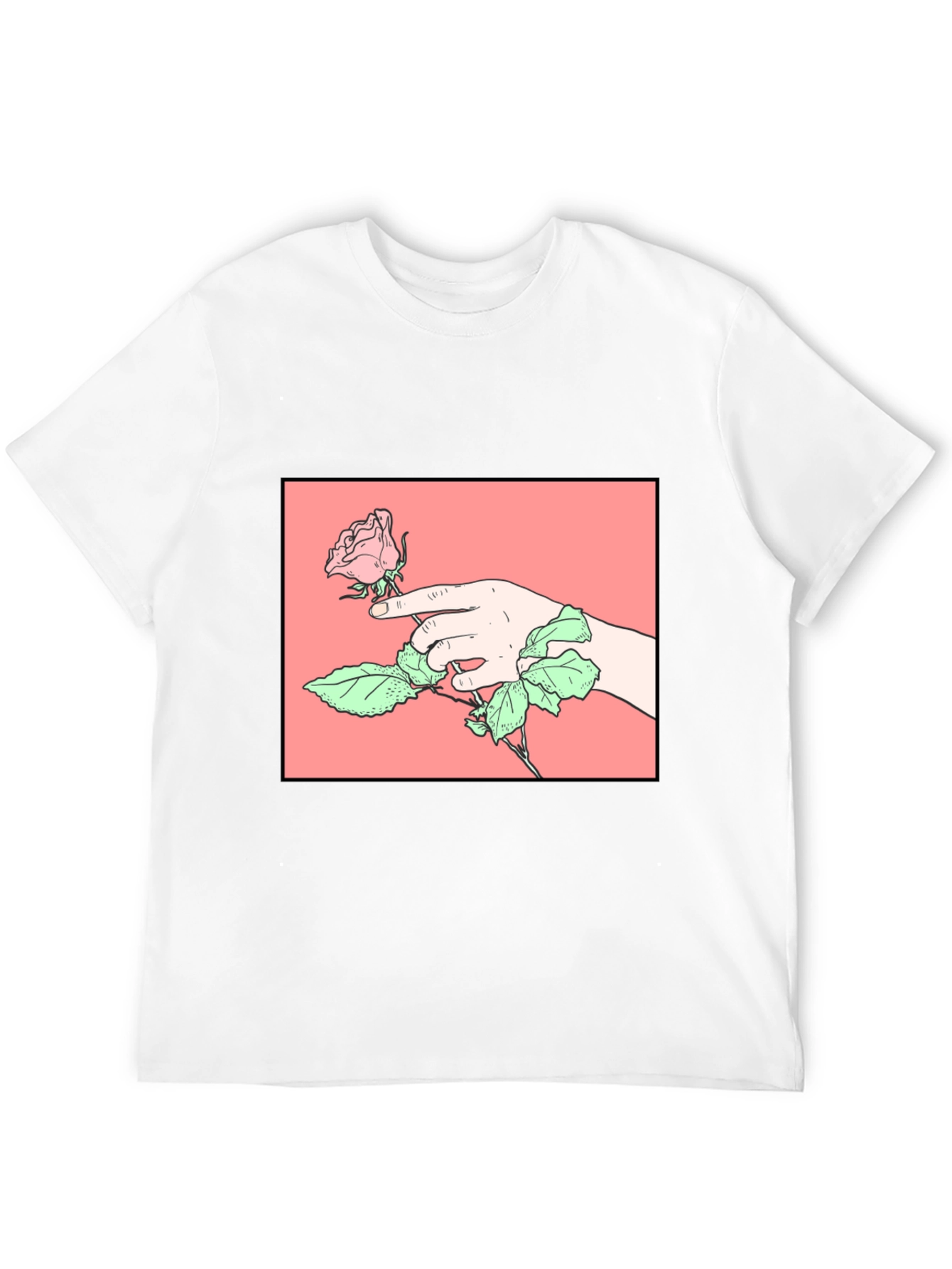 Rose Hand Graphic Tee - Stylish Black Cotton T-Shirt